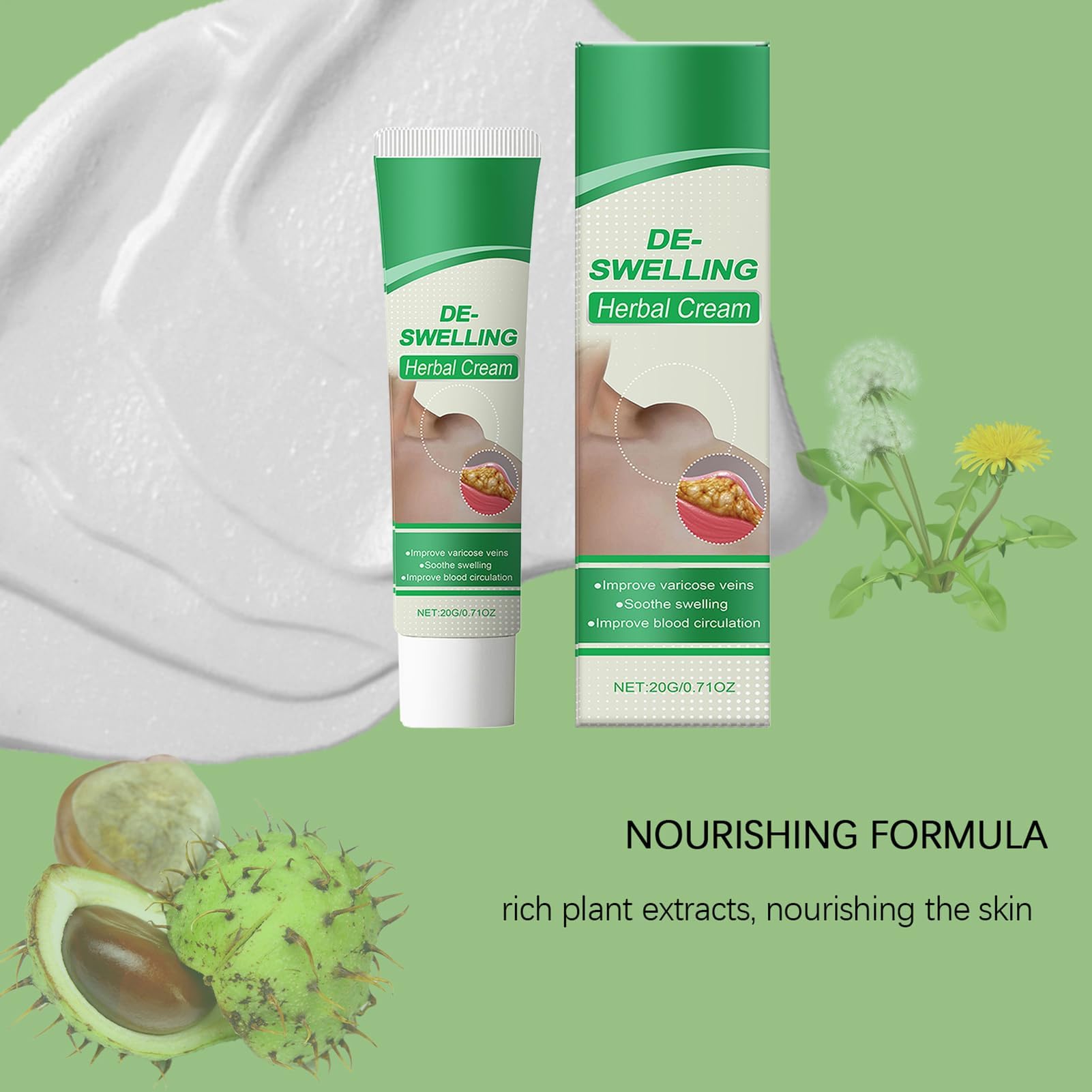 Crème Détox Lymphatique Her-Bal, Baume Naturel Hydratant Doux, Crème Anti-Gonflement Naturelle pour les Jambes, Lotion Apaisante Anti-Cellulite, Soulage les Poches