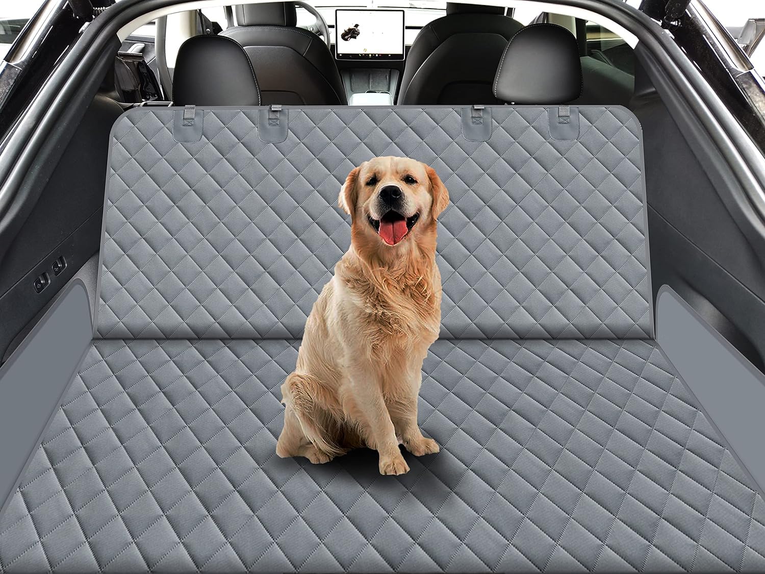 GXT Funda Protectora para Asiento Trasero de Perro para Coches, SUV y Camiones con Ventana de Malla, Material Antideslizante e Impermeable, a Prueba de arañazos, Gris Claro