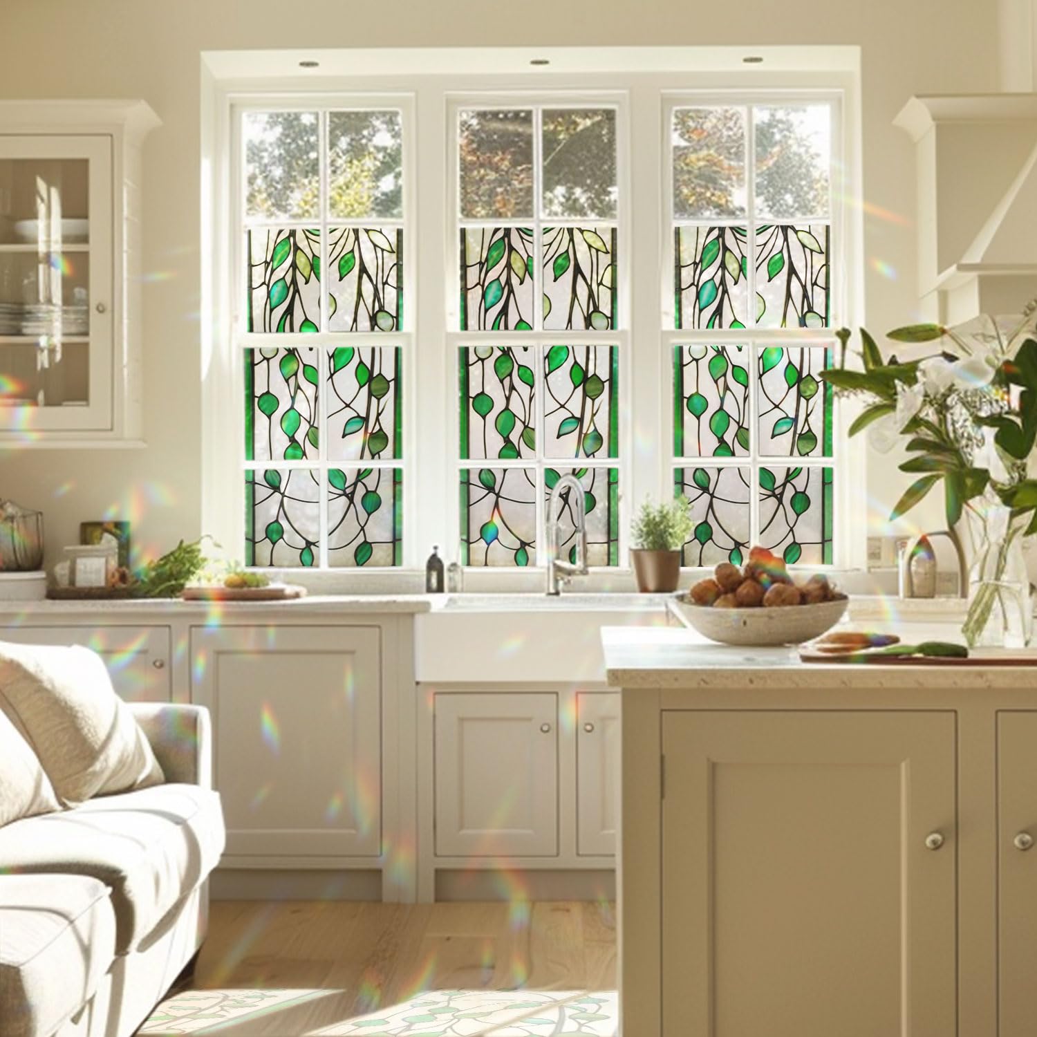 String of Pearls Stained Glass Window Film, Decorative String of Pearls Stained Glass Window Film, String of Pearls Stained Glass Window Film for Bathroom Door Heat Anti UV RF04