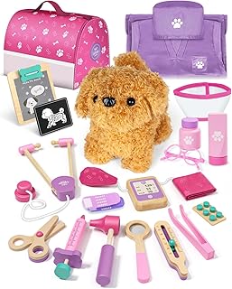 Veterinarian Toy Children, Doctor's Case Children Wood, Doctor's Case with Clothing and Hat, Doctor's Case Role Play Kit, Gift Girls 3 Years (Pink)