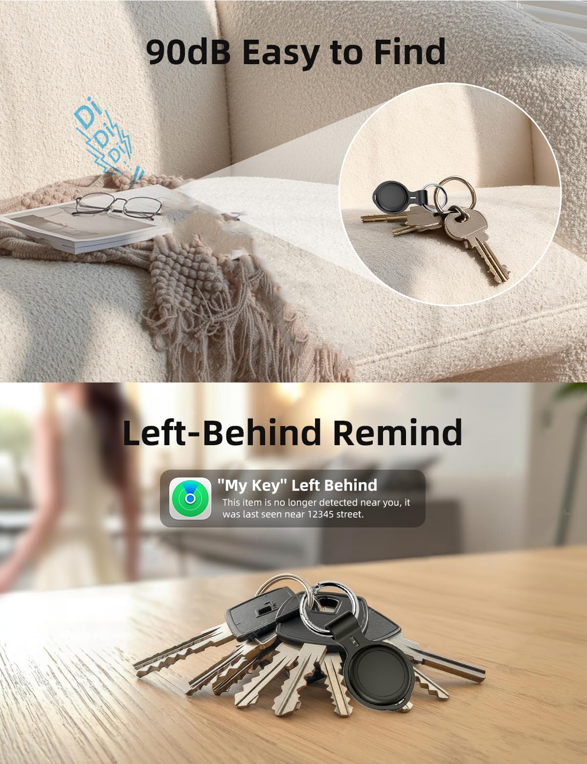 Confezione da 4 etichette per tracciamento dell'aria, Bluetooth Tracker, localizzatore di chiavi con suono, funziona con Apple Find My (solo iOS), per trovare oggetti per bagagli, portafogli, borse