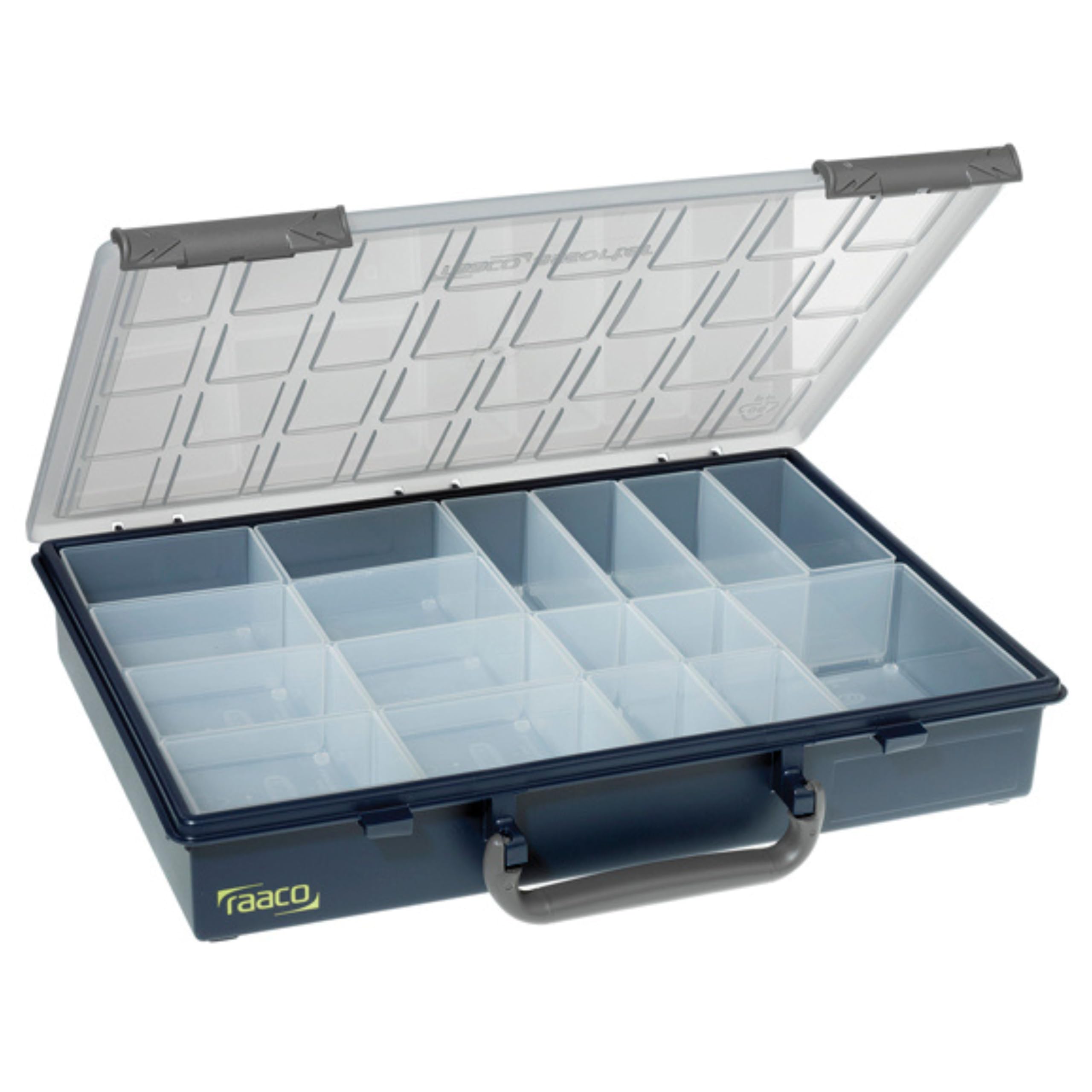 Raaco Assorter 55 4x8-17 boîte de rangement, lot, 26.1 x 33.8 x 5.7 cm | Boîte de Rangement pour Atelier avec 17 Godets, Stockage Sécurisé, Portable, 26.1 x 33.8 x 5.7 cm, Boîte à Outils, accessoire