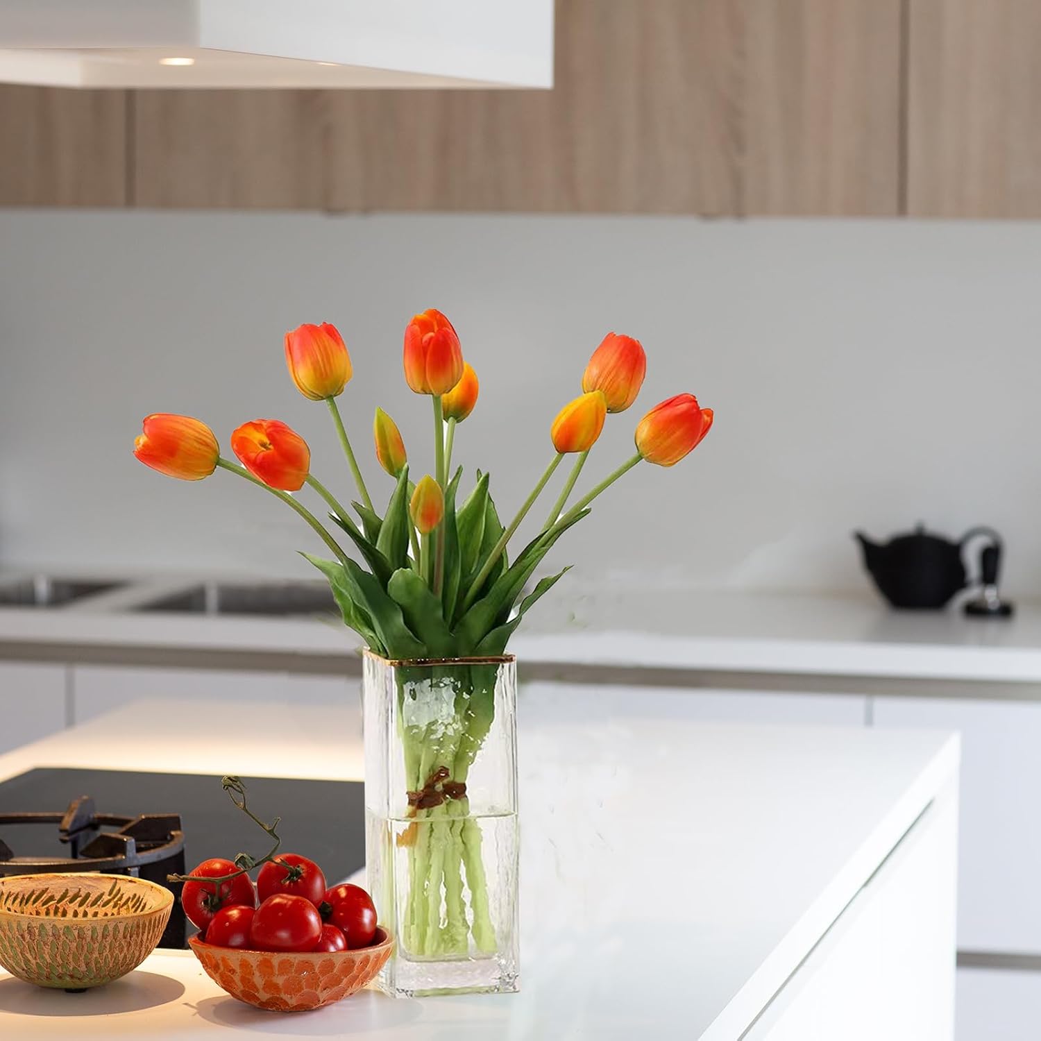 10 Pcs Fake Tulips Tulips Artificial Flowers Real Touch Fake Flowers Artificial Flower Bouquet for Home Table Party Wedding Decoration(Orange) - Image 3