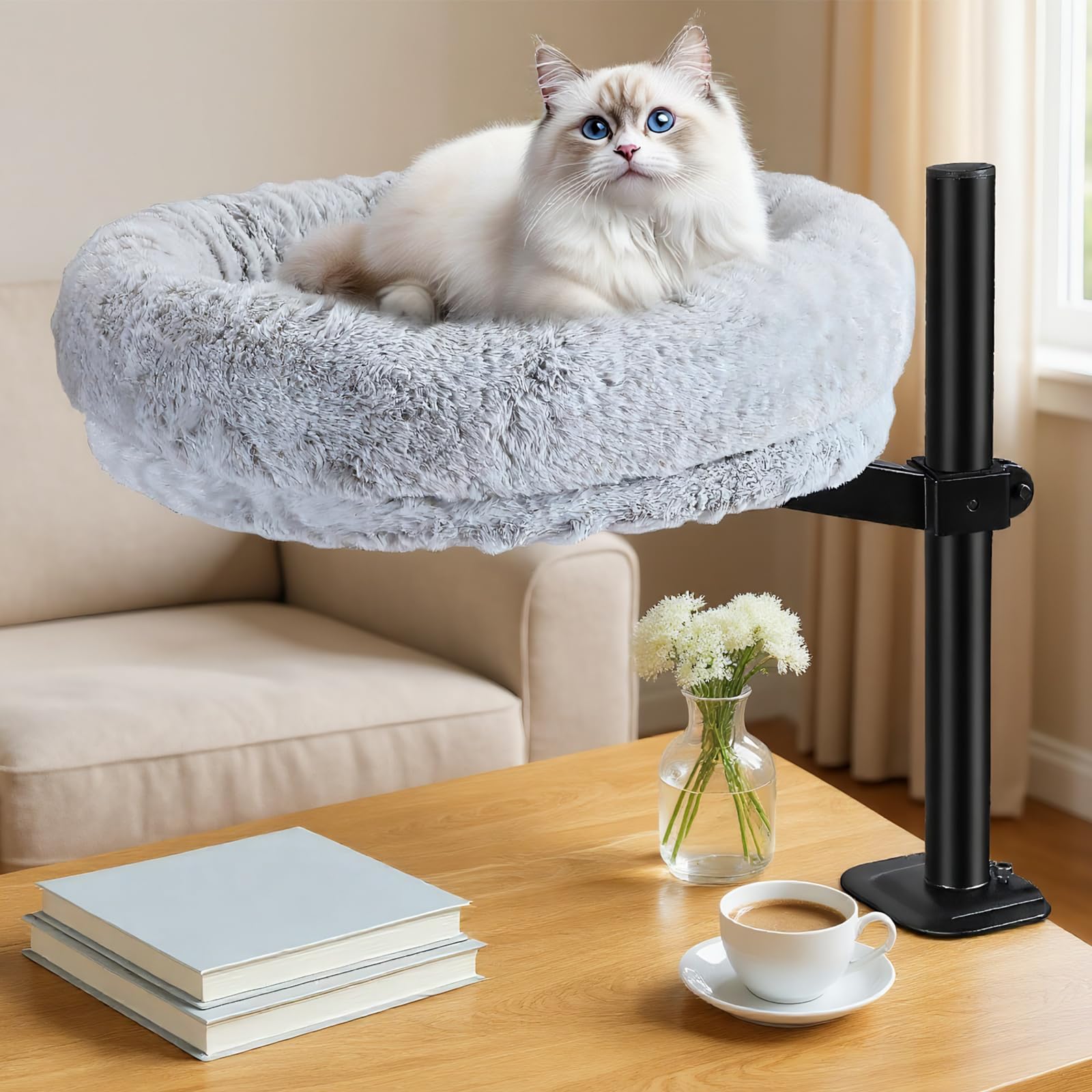 Lit bureau pour chat, Hamac chat pivotant à 360° et réglable en hauteur