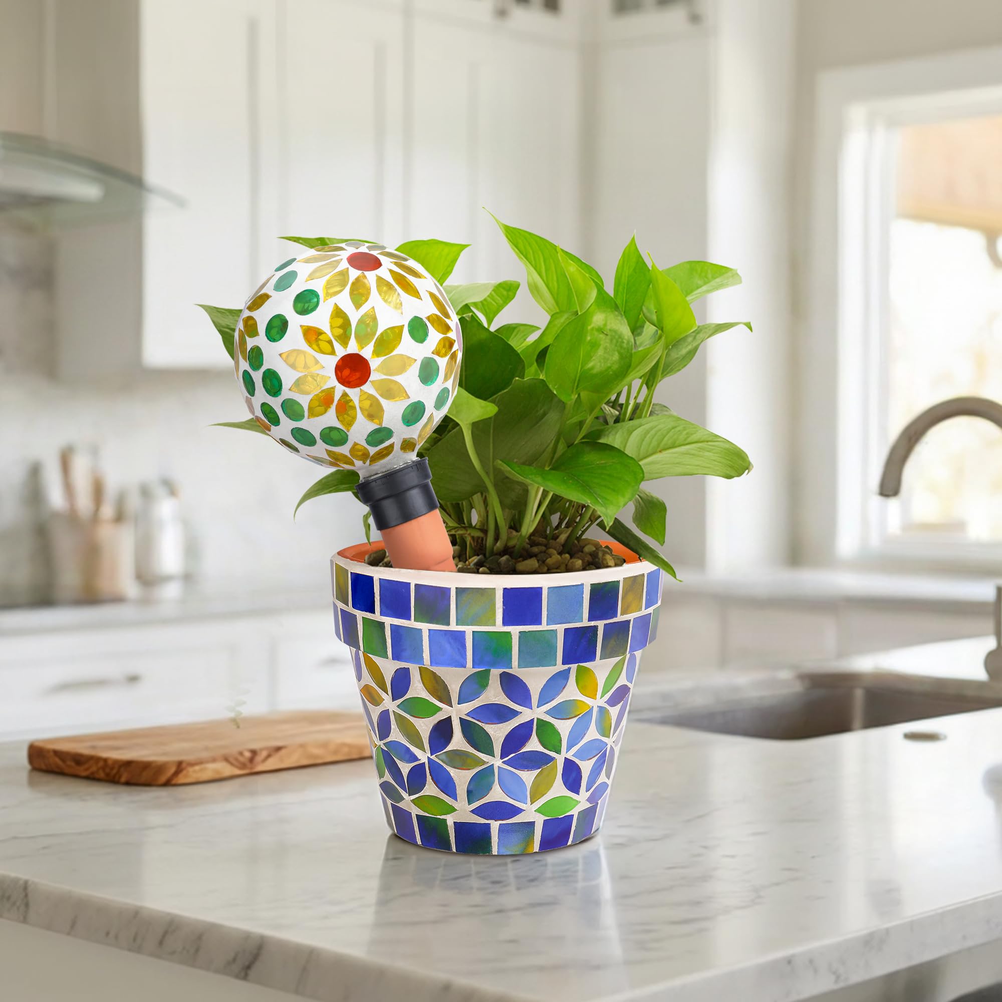 Kleiner Mosaik Blumentopf Blumentöpfe Keramik Pflanzgefäß mit Drainageloch Kleiner Keramiktopf für Innen Außen Pflanzen Sukkulenten Töpfe Blau mit Blumen Design