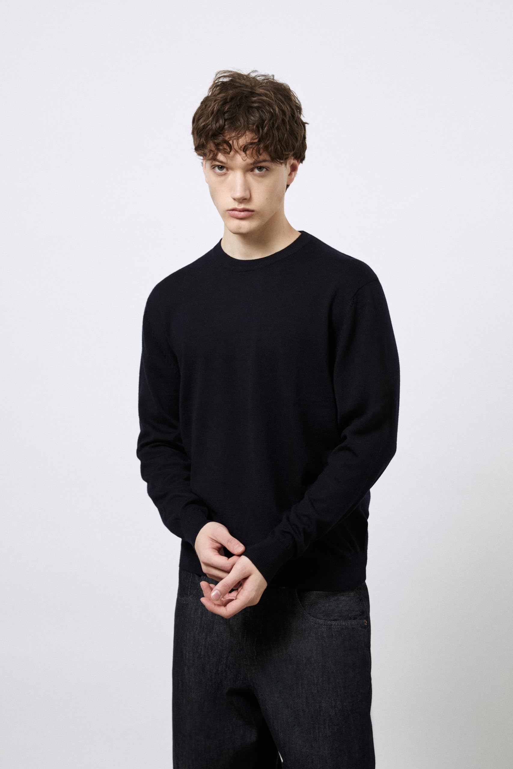 Diana Studio - Maglione Girocollo Basico in 100% Lana Merino, Uomo, Tinta Unita, Maniche Lunghe, Regular Fit