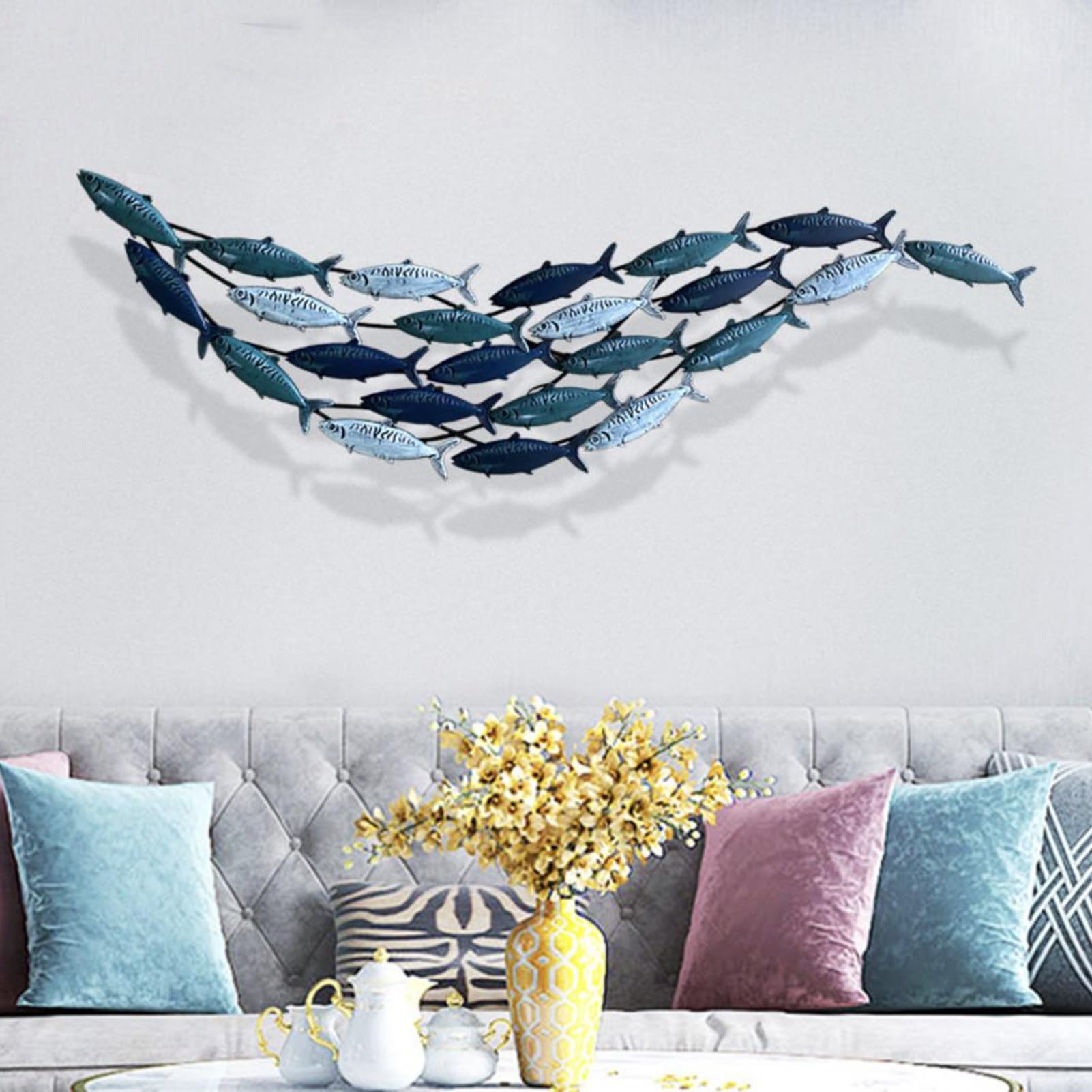 Sztuka dekoracji ścian i metali 3D Ocean Metal Fish Wall Art Decor, Abstrakcyjna Rzeźba Ścienna Ryba, Ręcznie Robione Wiszące Ozdoby Dekoracja Do Salonu/Sypialni