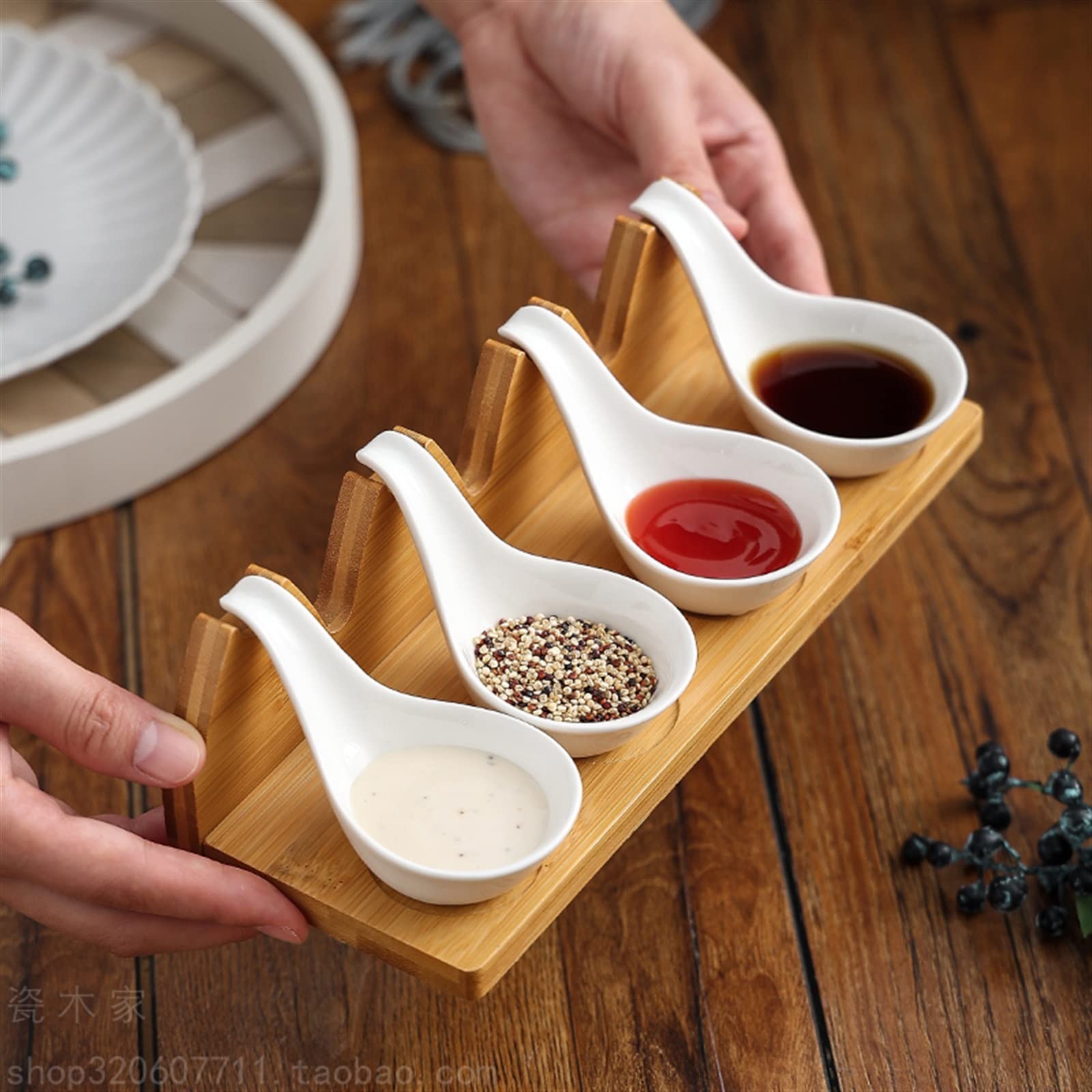 Ciotoline da Snack Ciotole in ceramica Ciotole for salse con vassoio da portata | Ciotole/piatti for salsa di immersione adatti for salse, cereali, insalate, dessert Set di 5 Piatti Snack Ceramica