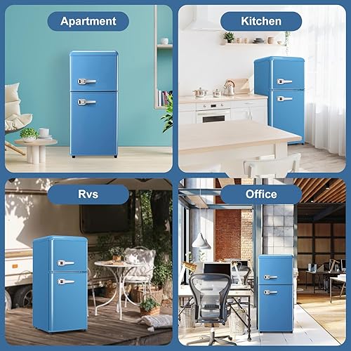 Miniatura 6 de Mini refrigerador para dormitorio, mini refrigerador de 3.2 pies cúbicos, refrigerador retro con puertas dobles ajustables y extraíbles, adecuado