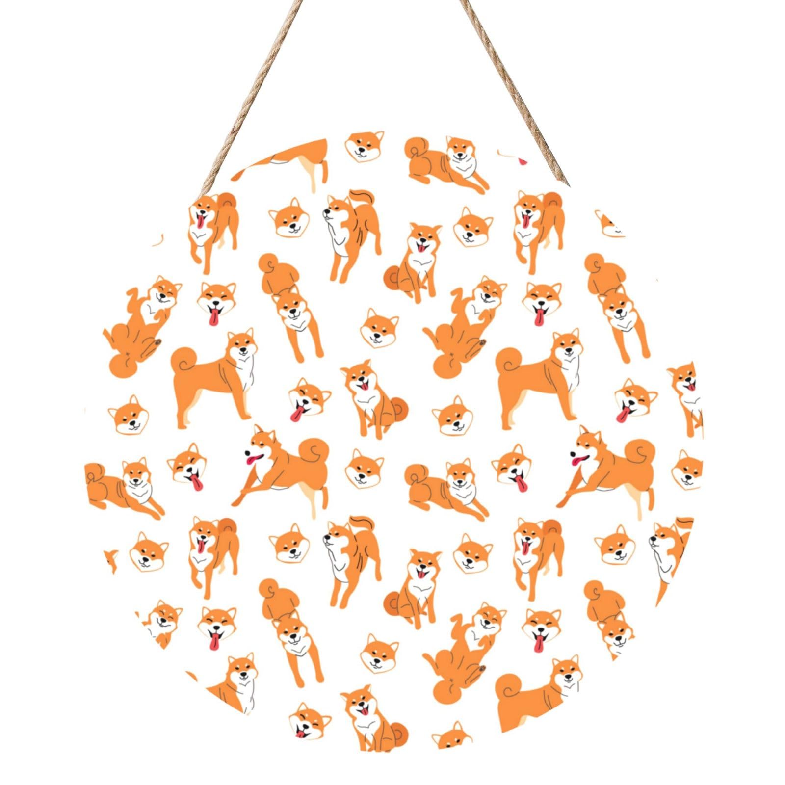 InOmak Shiba Inu Dog Pattern, Round Wood Panel Painting 12 in, Wall Hanging Painting For Home