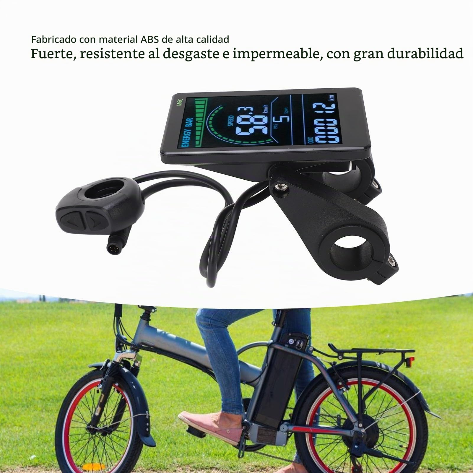 Medidor de Pantalla LCD para Bicicleta Eléctrica M6C Panel de Control Impermeable para EBike E Bike de 24V 36V 48V 60V Pantalla LCD con Construcción de ABS y Conector de Faro