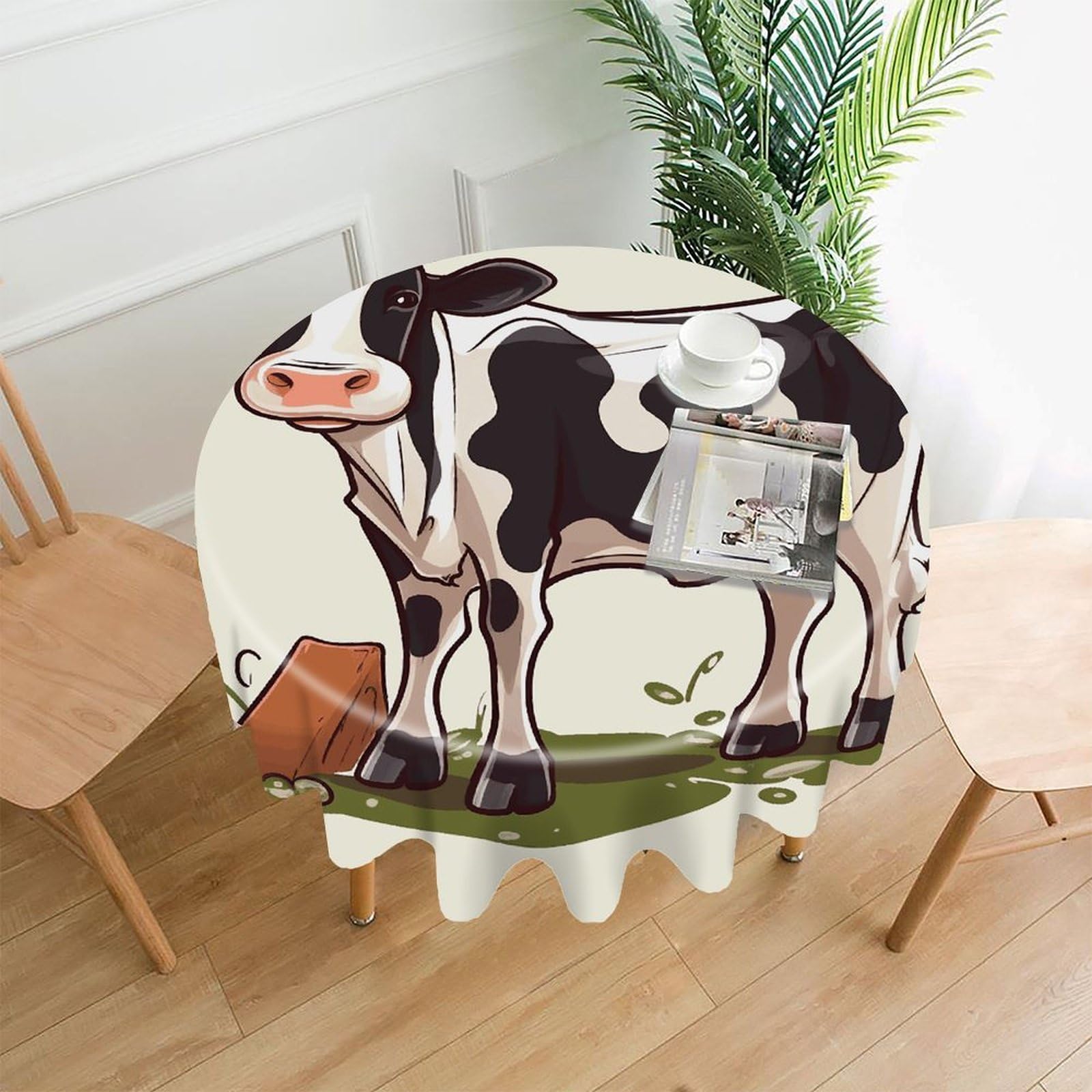 FekiLoot Dairy Cow Round Tablecloth Cover 60 Inch Wrinkle Free Washable Polyester Fabric Table Cover Decorative Round Table Cloth for Home Dining Kitchen Party Farmhouse