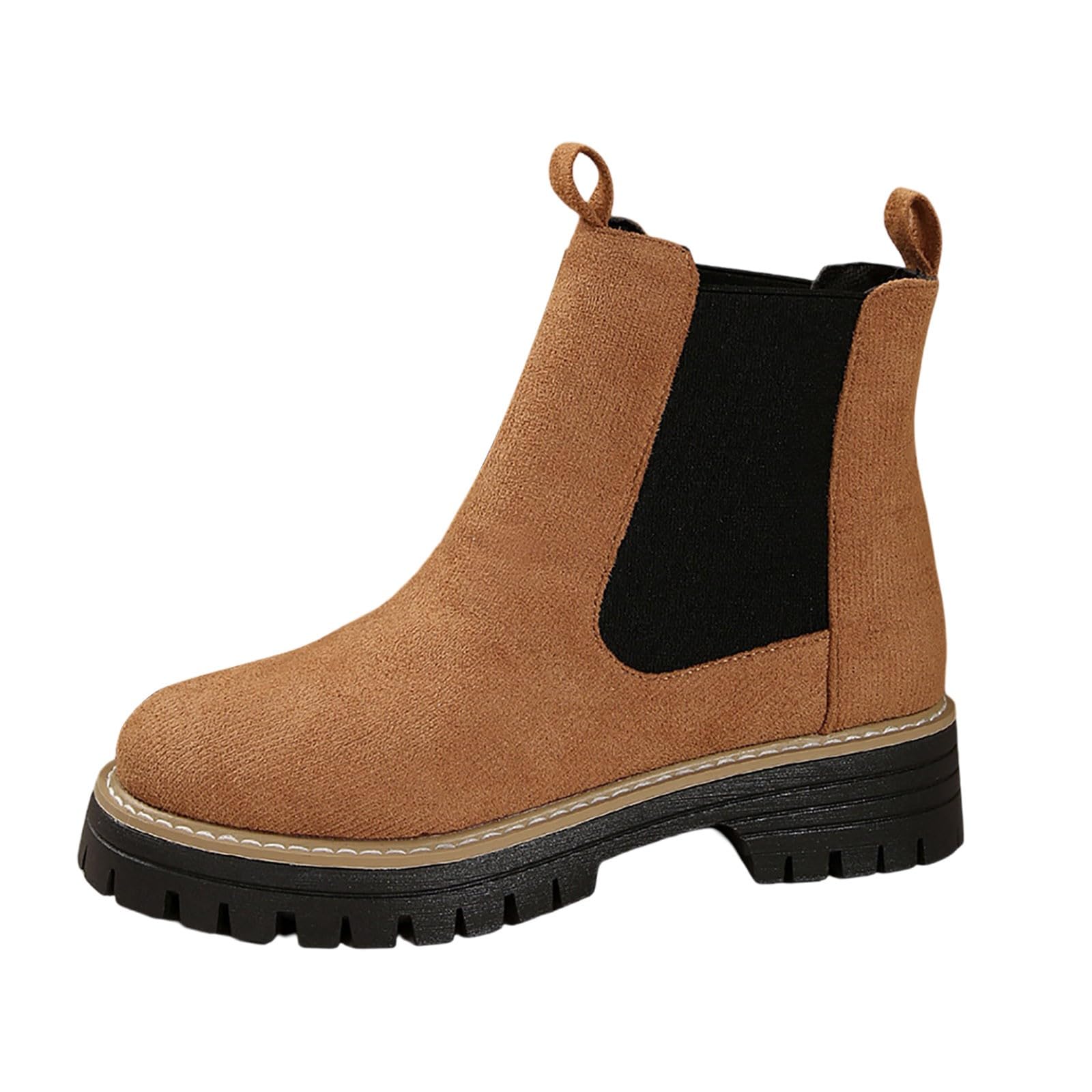 Petite - Botines de gamuza para mujer, de moda, estilo Chelsea, para invierno, hasta la rodilla, tacón de bloque, para días lluviosos, viajes, oficina, por encima de la rodilla, Brown, 39.5 EU
