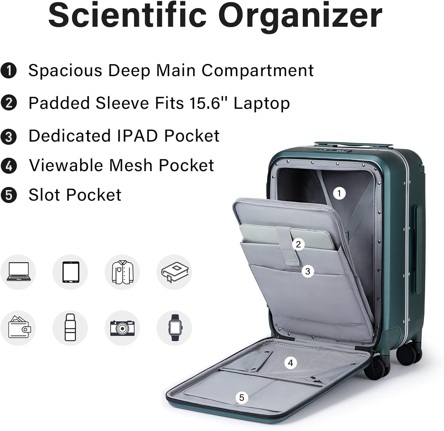 MILADA Hard Shell Suitcases Airline Approved Carry On Luggage 22x14x9 TSA Approved Suite Case with Wheels Travel Luggage Wide Handle 20 Inch Suitcase for Women Man,Blackish Green - Image 6