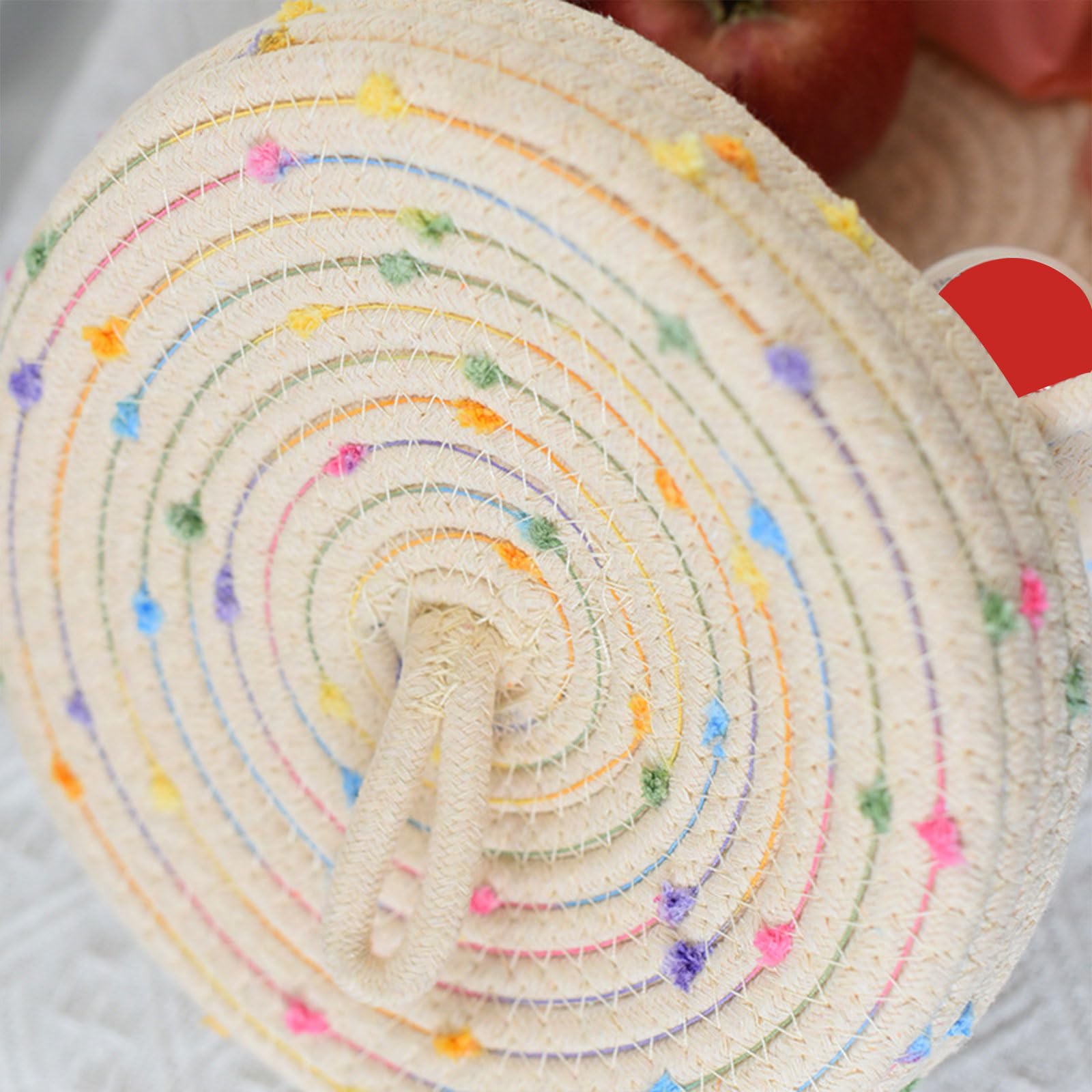 Paquete de 2 cestas de almacenamiento de cuerda de algodón resistentes con tapa para organizar llaves de cuerda y juguetes en elegantes diseños de color para sala de estar