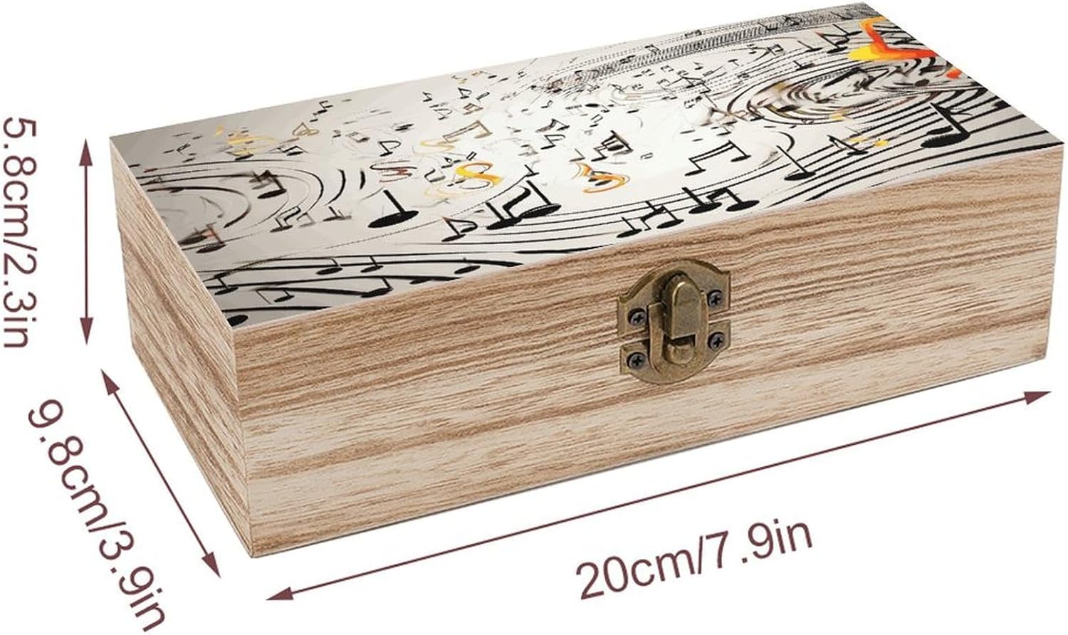 Music Notes Print Storage Box Unique Wooden Jewelry Case Rectangular Keepsake Cases with Lock Large Capacity Decorative Boxes for Trinket Pearls Crafts Photos image 2