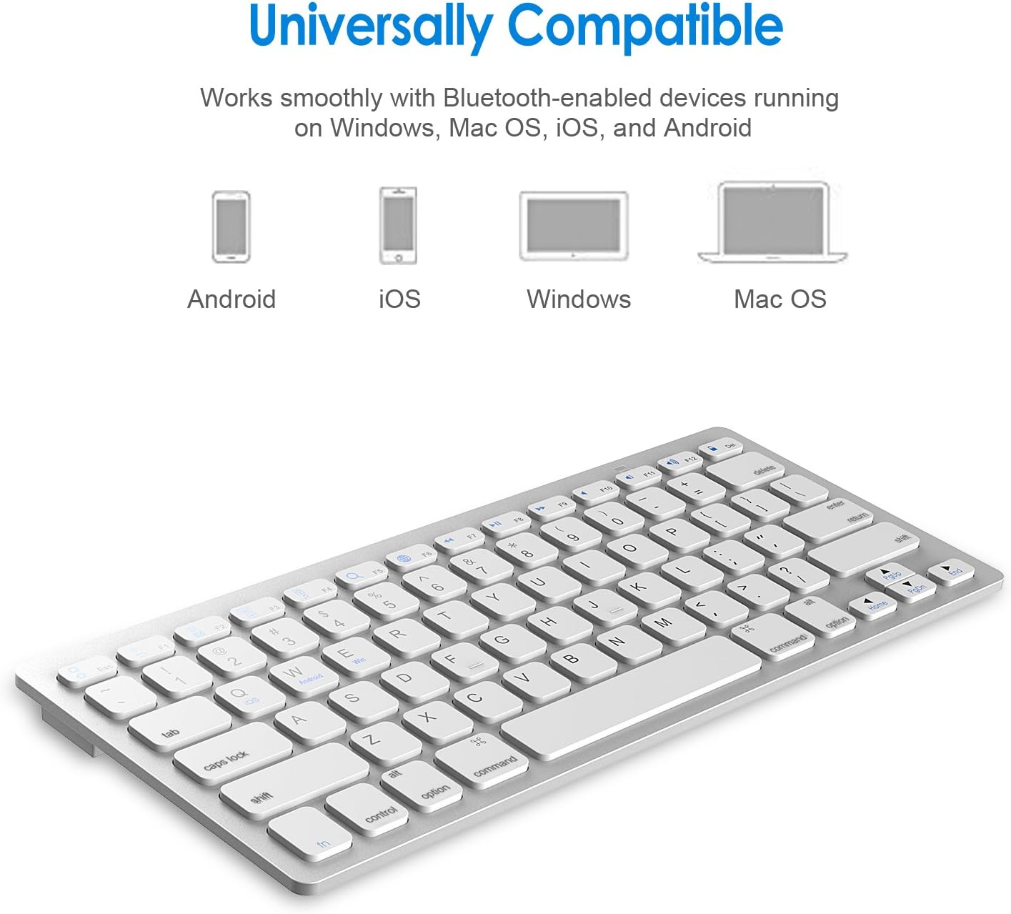 JETech 2156- Universal Bluetooth Wireless Keyboard, Portable, White
