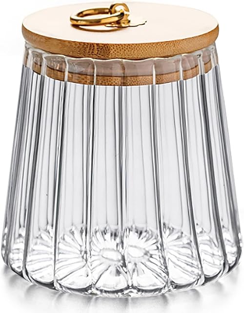 FANTESTICRYAN Glass Coffee Nuts Canister Airtight Storage Jar Petal Decorative Container with Bamboo Lid Metal Handle Easy to Grasp (large conical)