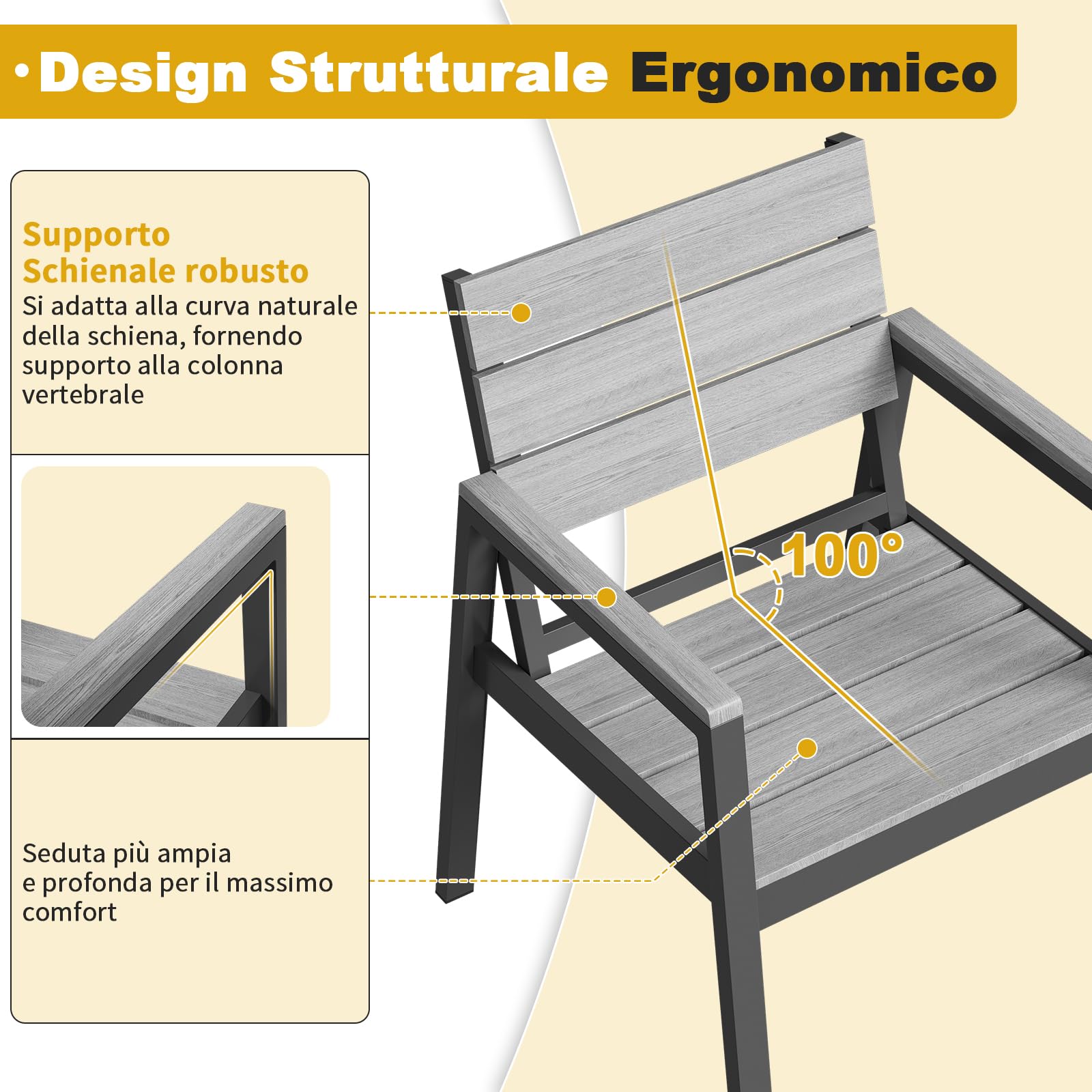 JUMMICO Sedia da Esterno in Alluminio Aspetto Legno - Antiruggine, Facile da Pulire e Imputrescibile, Portata Massima 160kg, Per Giardino, Cortile, Balcone