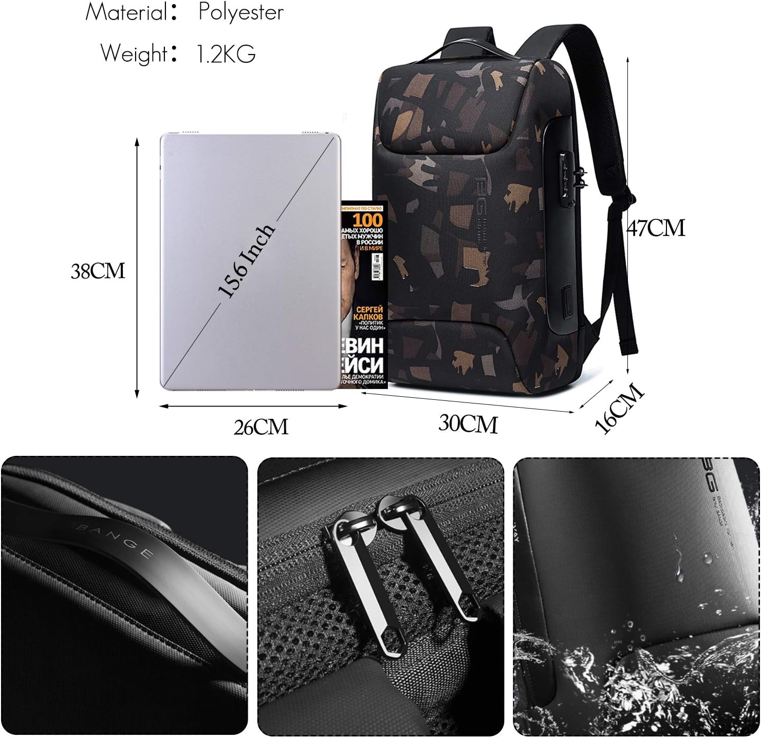 FANDARE Laptop Backpack Business Anti-Theft Daypacks Travel Large Backpack with USB Charging Port Waterproof Computer Bag for Women & Men Fits 15.6 Inch Notebook Camo