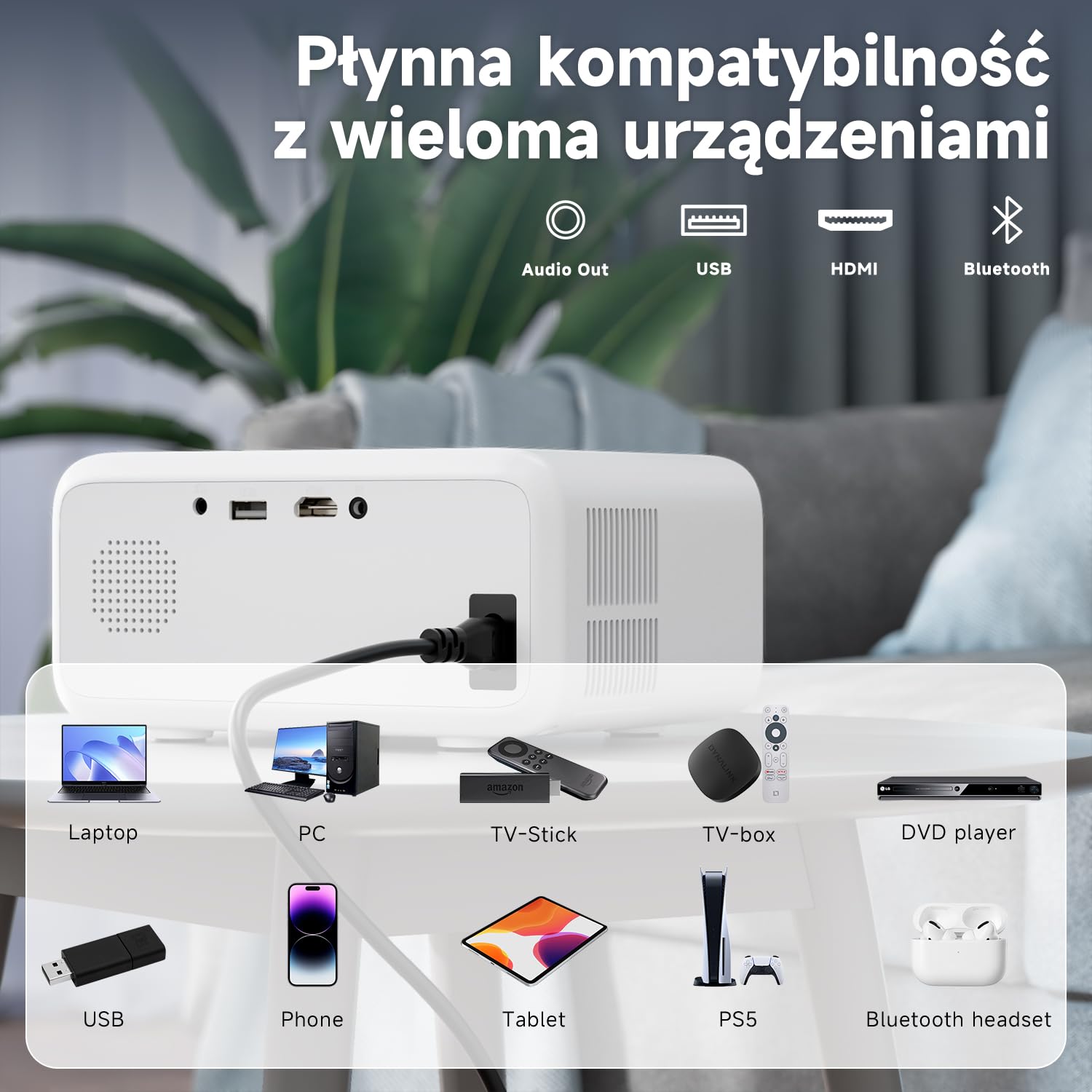 Mini Przenośny Projektor 2025 Upgraded, Visulapex V3 PRO Projektor 12000 Lumenów z Obsługą FHD 1080P, 50% Zoomem i Elektryczną Regulacją Ostrości, Projektor 5G WiFi Bluetooth dla iOS/Android/TV Stick