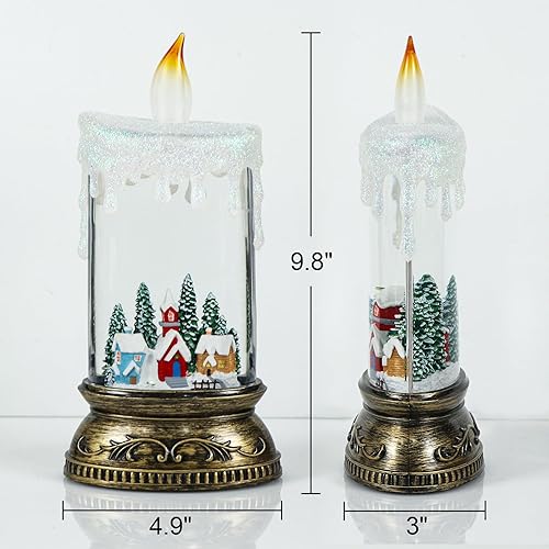 Miniatura 4 de Vela de globo de nieve de Navidad con temporizador y música, escena de cabina nevada, linterna de nieve con forma de vela brillante, linterna de