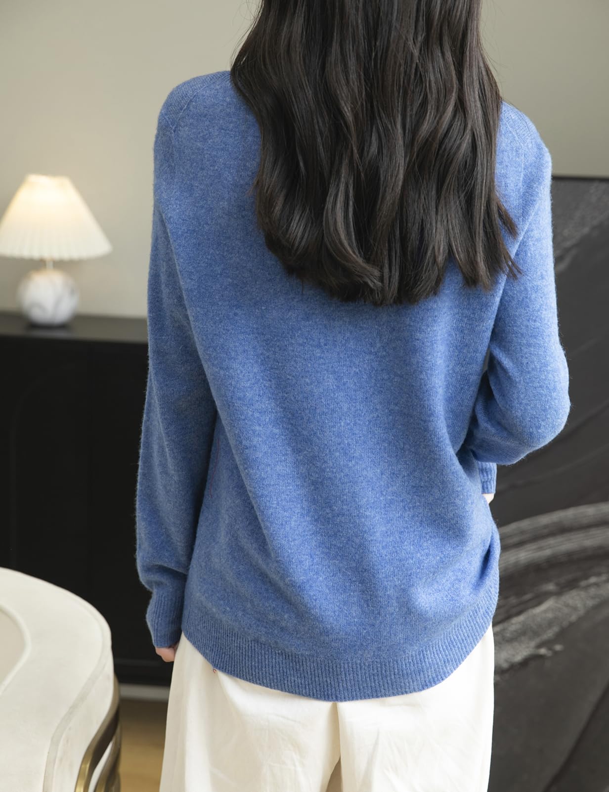 Chanyarn Damen 100% Merinowolle Pullover Rundhalsausschnitt First-Line Ready to Wear Langarm nahtlosem Strickpullover