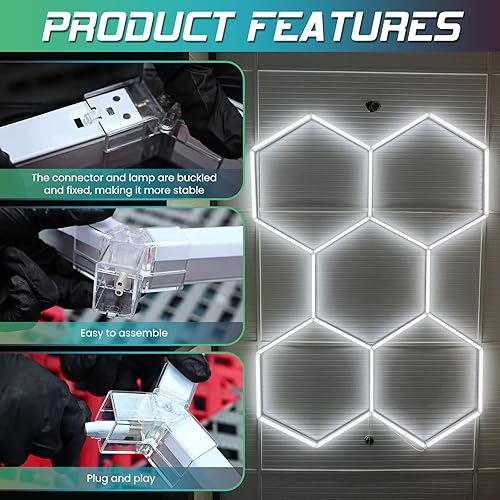 Miniatura 8 de Luces LED hexagonales para garaje, 14400LM 144W para taller, sótano, gimnasio, oficina, tienda de automóviles, 6500K, IP54