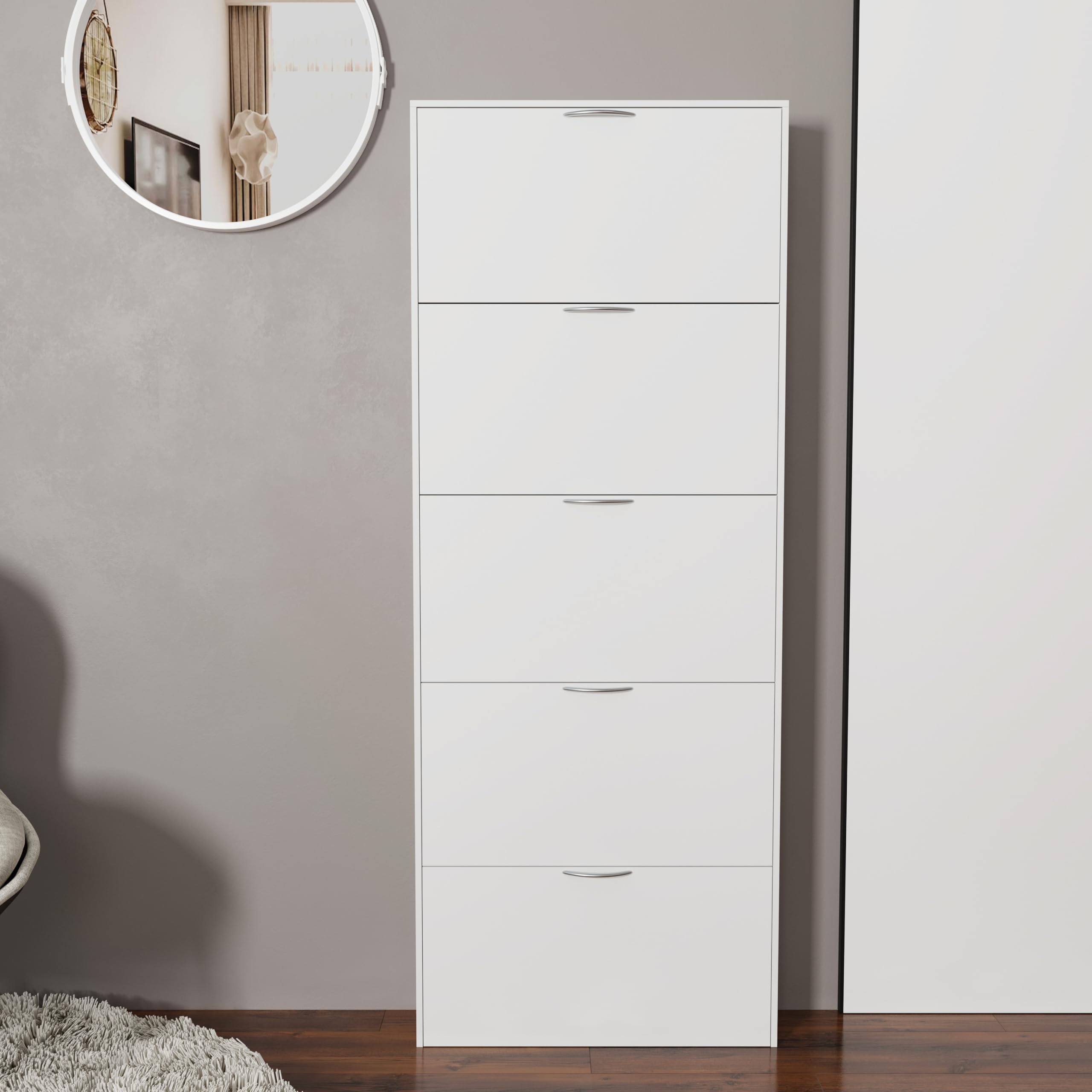 Bricozone Scarpiera Salvaspazio Ultraslim In Legno Con 5 Ante A Ribalta Design Moderno Capacità Fino A 15 Paia Di Scarpe Mobile Porta Scarpe Bianco Lucido 180x70x16 cm Organizzazione Casa Ingresso