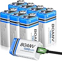 Vista 8 de 2 baterías recargables de 1300 mAh 9 V, batería recargable de litio USB de 9 V de larga duración, con cable de carga 2 en 1, para detectores