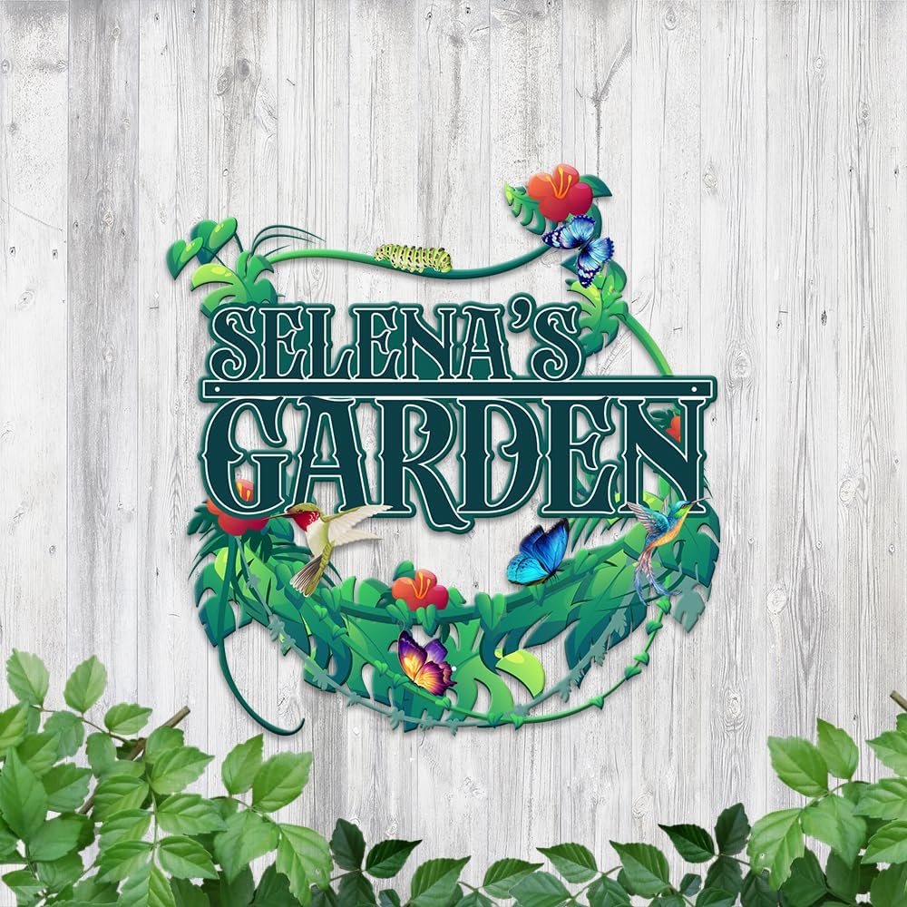 MeMate Garden Signs, Personalized Metal Signs, Garden Sign to Personalize, Large Sign for Tropical Garden She Shed, Customized Name Wall Art for Garden Outdoor Decor, Personalized Outdoor Plaque