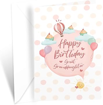 Prime Greetings Birthday Card Great Granddaughter, Made in America, Eco-Friendly, Thick Card Stock with Premium Envelope 5in x 7.75in, Packaged in Protective Mailer