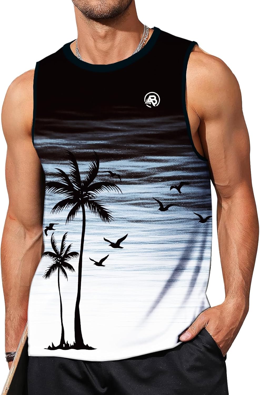AOBUTE Mens Graphic Tank Tops Palm Tree Sleeveless Muscle Shirts Beach Hawaiian Tank