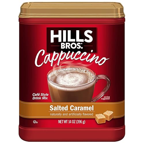 Hills Bros Mezcla instantánea de cappuccino de caramelo salado fácil de usar y conveniente disfruta del sabor de la cafetería desde casa 14 onzas