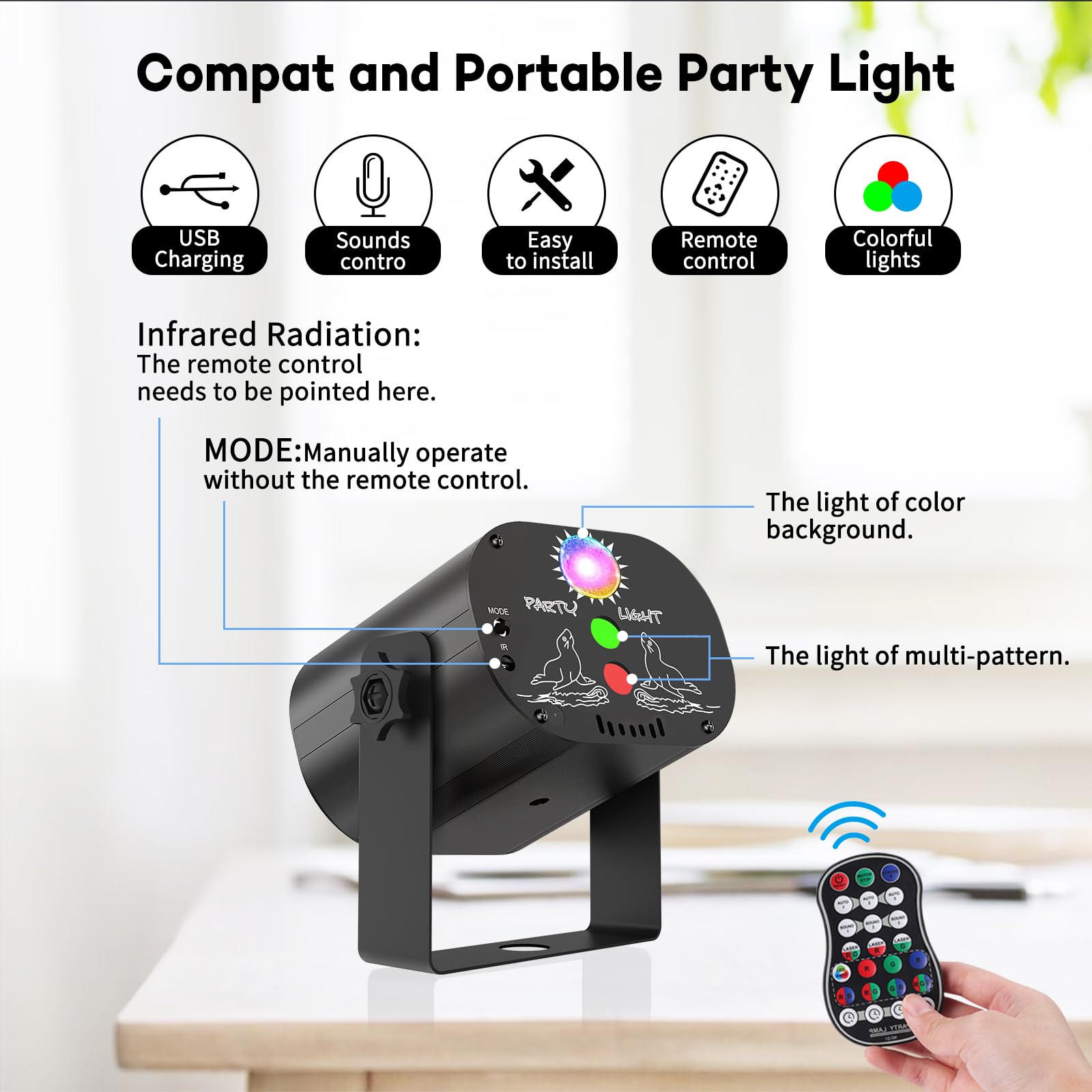 Lampe de Scène 5 en 1,Lumière Disco avec 4 Modes pour Différents Scènes