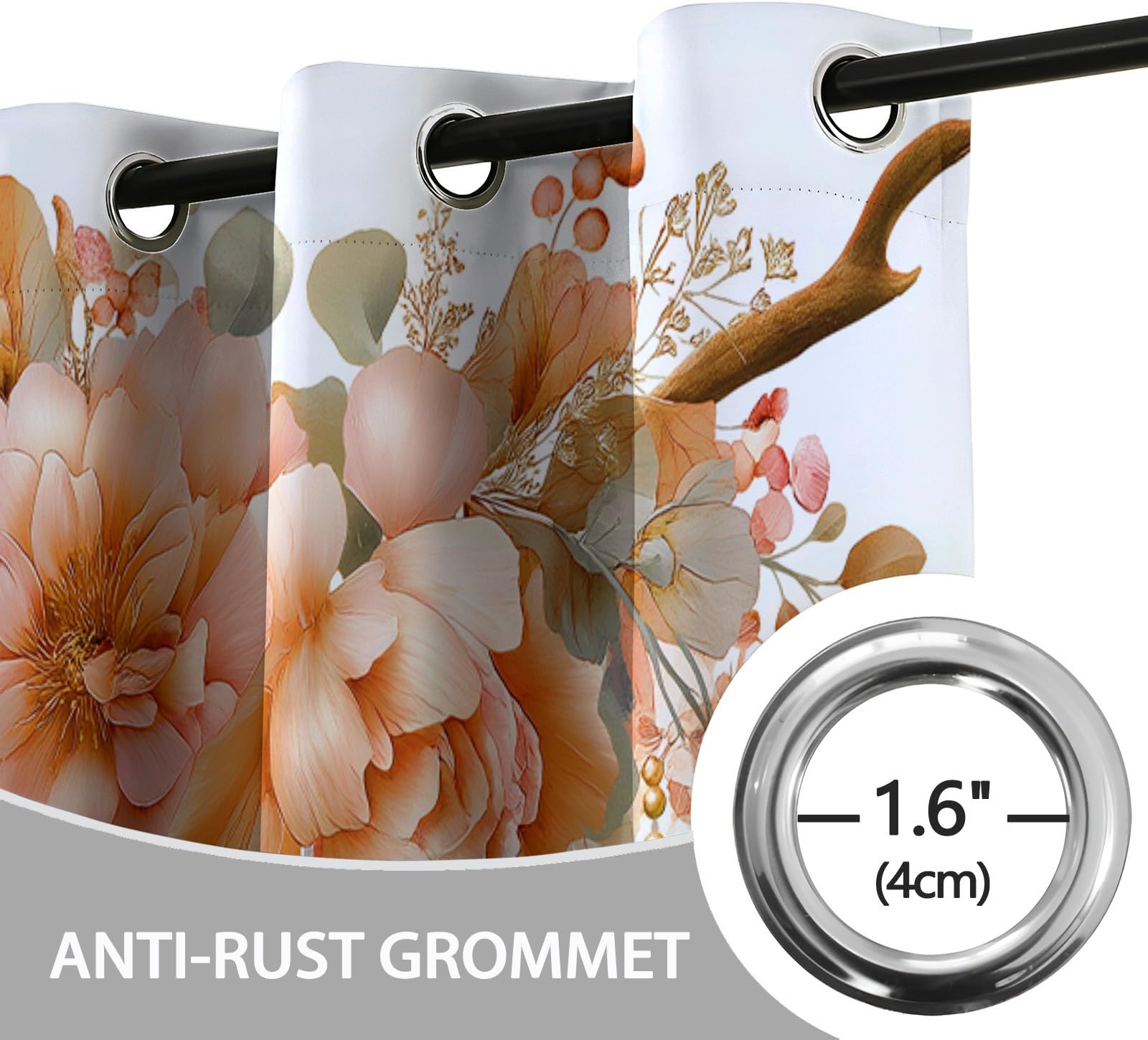 Verdunkelungsvorhang Wohnzimmer Böhmen Federn - Thermovorhang Blickdicht mit Ösen 91.5 x 214 cm (2er Set), Weiß Gardinen Blumen Traumfänger für Büro & Schlafzimmer