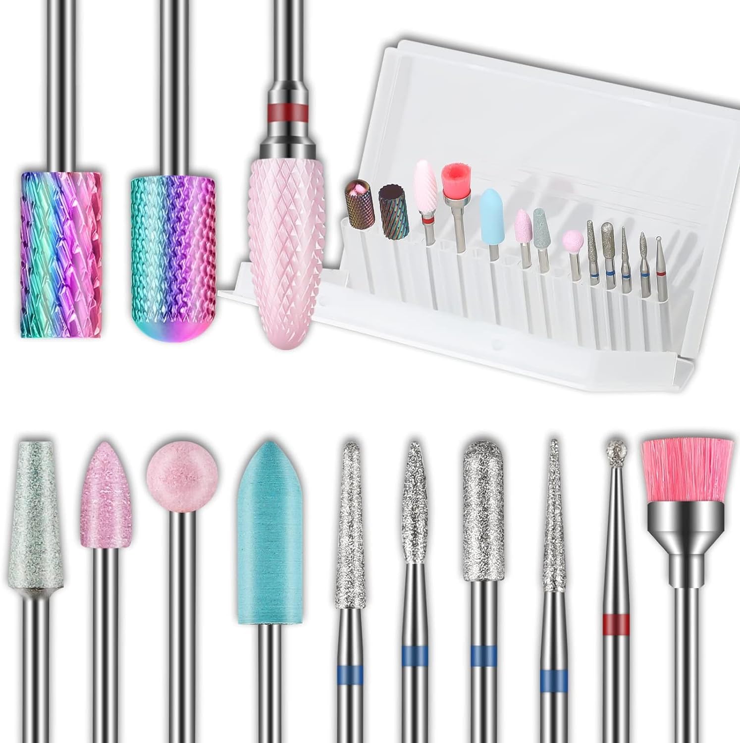 13 stuks nagelboren, 3/32 inch boren voor nagels, 10 stuks Russische nagelriemnagelboorset en 3 stuks wolfraamcarbide elektrische boorset voor nagels, manicure, e-file pedicure, thuissalongebruik