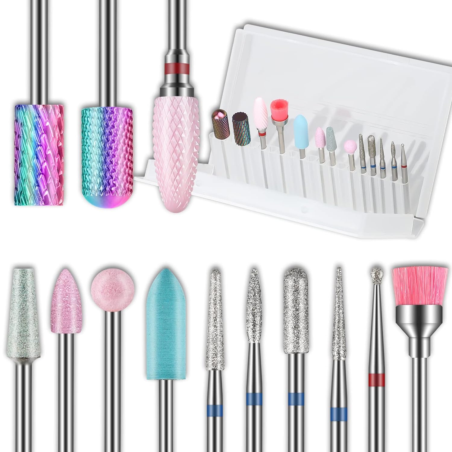 Depvko 13 Stück Nagelbohrer Bits, 3/32 Zoll Bohrer für Nägel, Russian Cuticle Nagelfräser Bit Set and Tungsten Carbide Electric Nagelbohrer Bit Set for Nägel Maniküre, Efile, Pediküre, Heimsalon