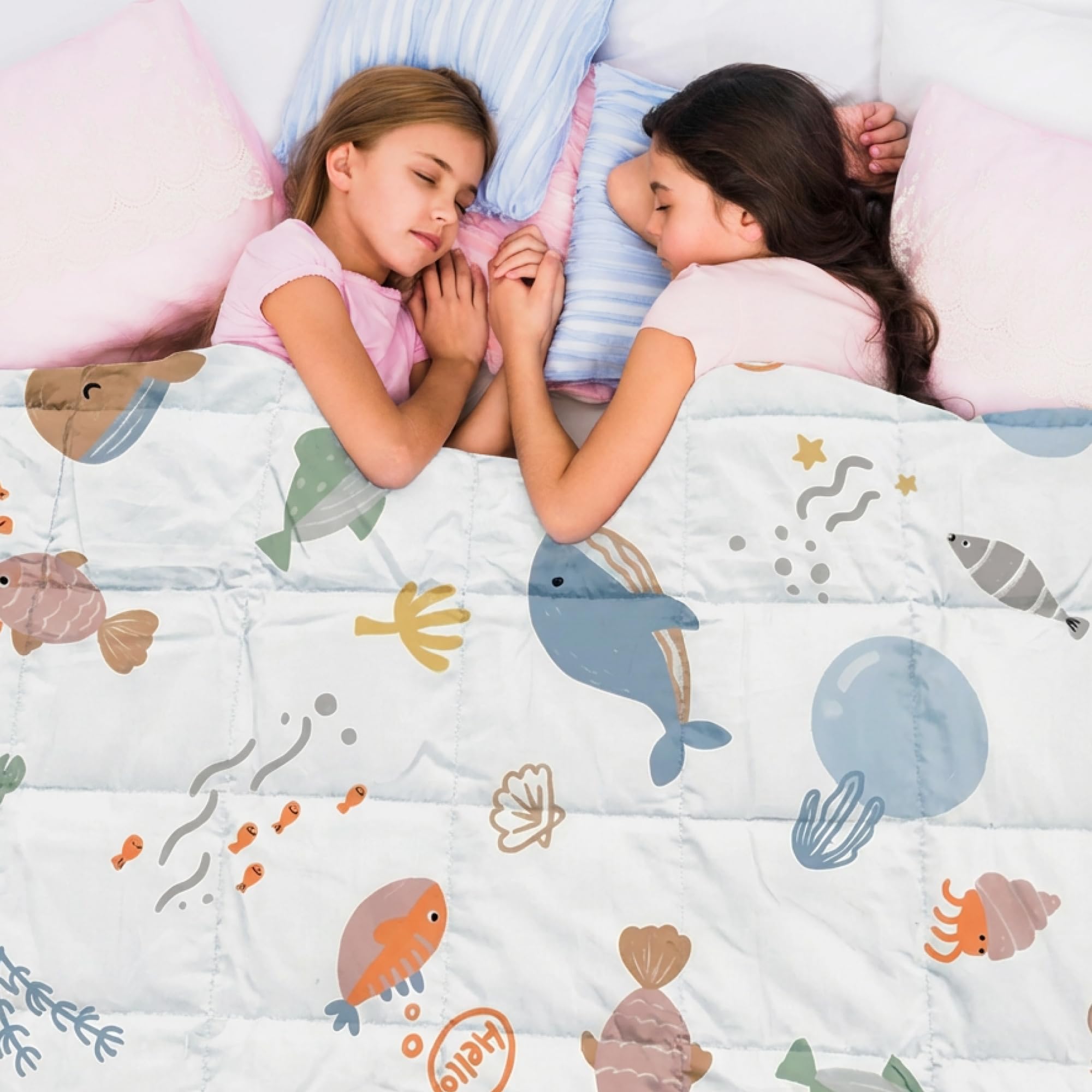 Dailydream Manta Pesada para niños, 104x150 cm, 3,2 kg, diseño de Espacio, de algodón 100%, Relleno de Perlas de Cristal, Manta terapéutica para Peso Corporal 36-55 kg
