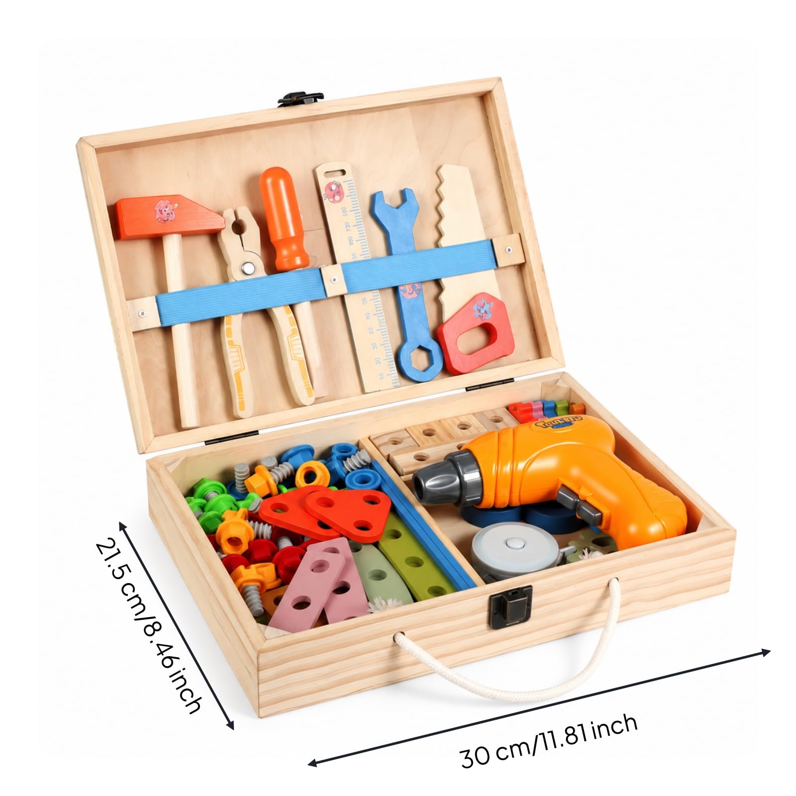 Boîte à Outils En Bois Éducatif Mallette D'outils avec Poignée Sûr Établi Portable pour Enfants