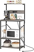 Vista 1 de JAMFLY Estante para hornear de cocina con toma de corriente, soporte para microondas con 6 ganchos en forma de S, barra de café de 4 niveles