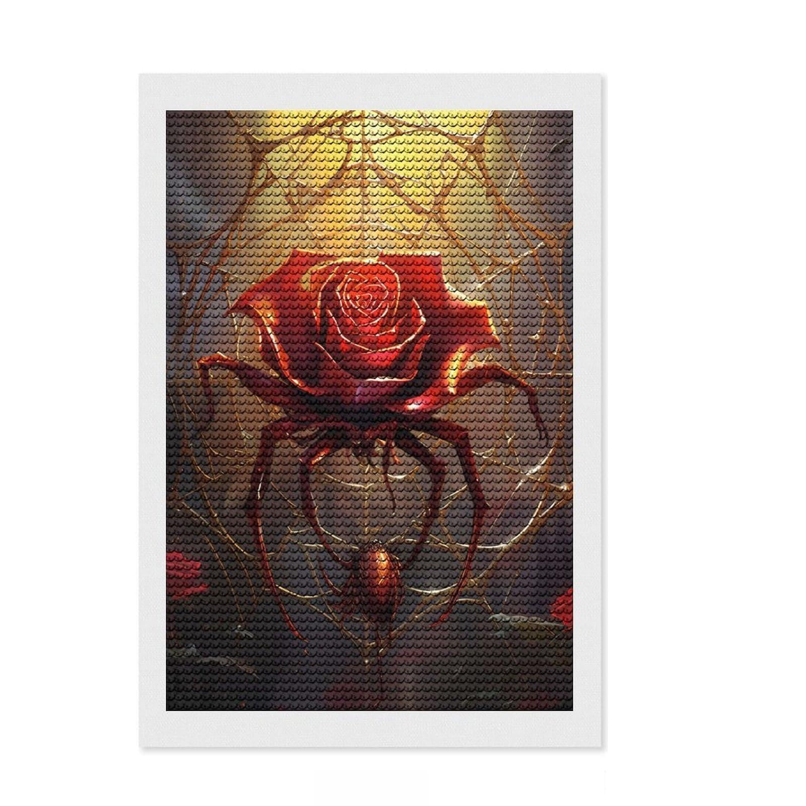 Junmoney Rose Spider Diamond Painting Kit 8"x12", for Family Craft Time, Boho Decor, Calming Craft to Unwind, Birthday Gift