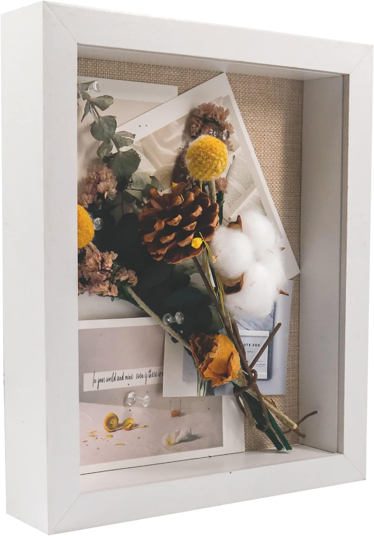 GraduatePro Shadow Box Frames for Crafts 3D Deep White Bouquet Flower Case Picture Memorabilia Memory Wooden Tabletop and Wall Hanging 9x11