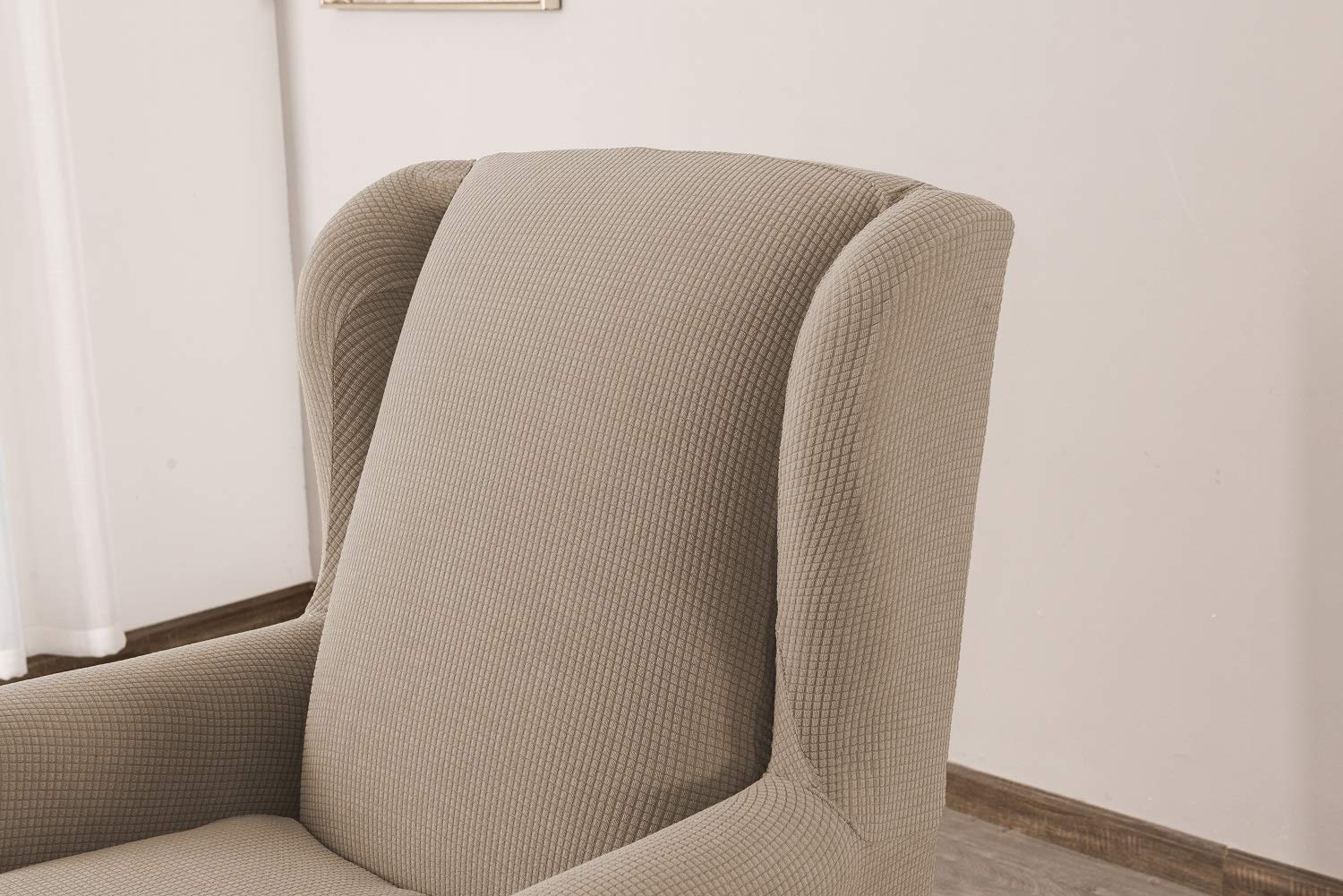 EBETA Jacquard Salvadivano Copripoltrona Trapuntato Adele, Copripoltrona con Orecchie Poltrona Protettiva Elasticizzato Antiscivolo (sabbia)