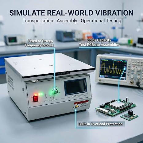 Vertical Vibration Test Bench 1-200Hz 30kg Load Vibration Tester | 15.5x14.2 Table, Vertical Vibration Shaker Table for Electronics/Automotive/Lab Testing, Overload Protection, Memory Backup