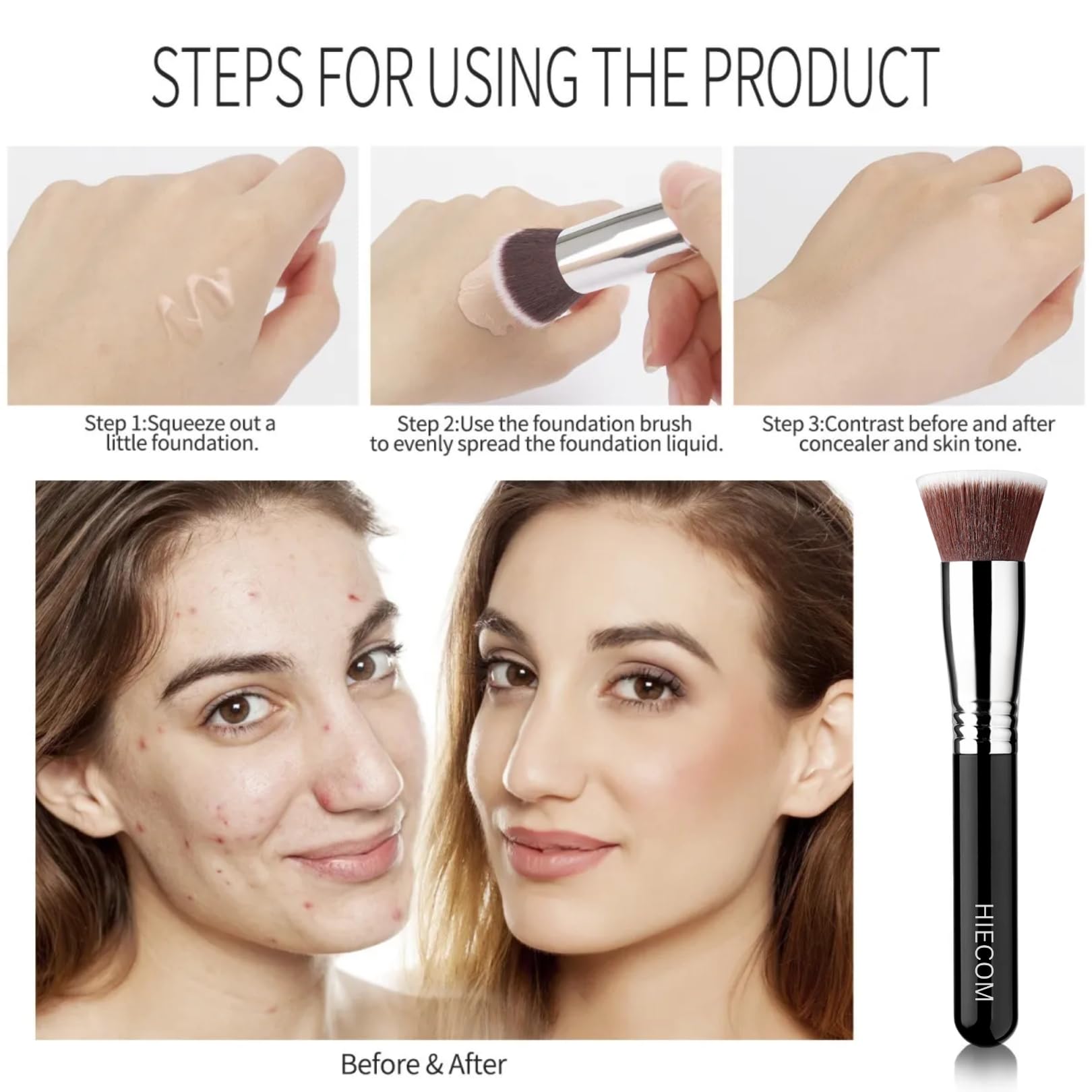 Kabuki-Foundation-Pinsel mit flacher Oberseite, luxuriöses Make-up-Werkzeug für nahtloses Auftragen von Flüssigkeit, Creme und Puder, ideal zum Polieren, Mischen und Perfektionieren Ihres Looks