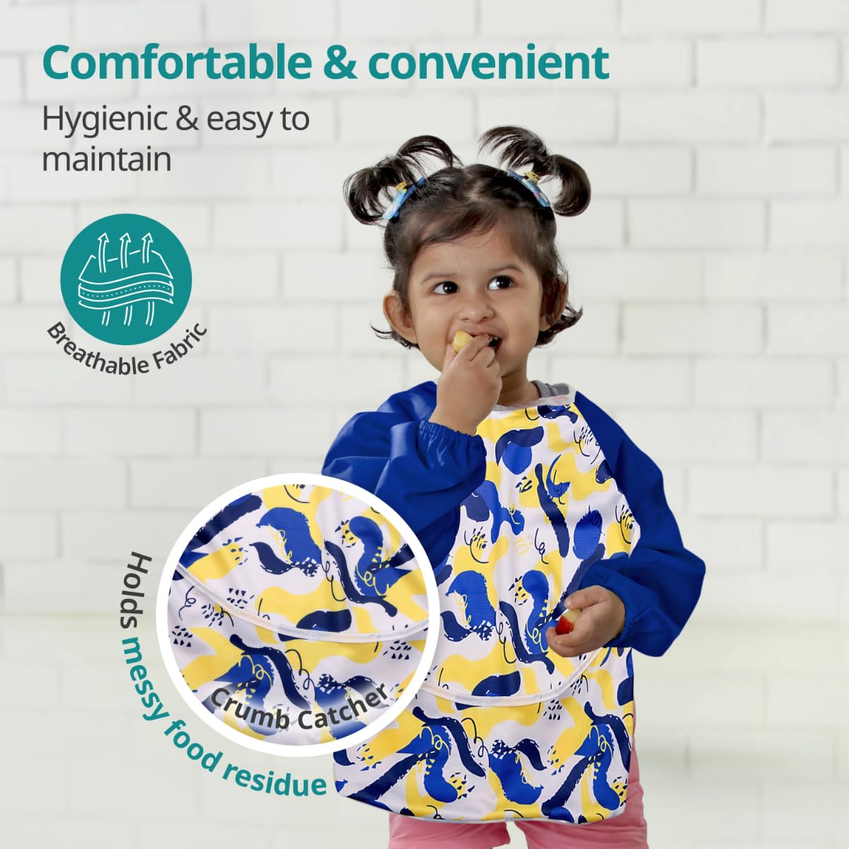 LuvLap Long Sleeve Baby Bib Cum Apron, Full Sleeve, Toddler's Leak-Free Baby Bib with Sleeves, Washable/Lightweight/Wipe able, Baby Feeding Essential, 6-24 Months, Bib Shirt with Pocket, Blue - Image 5 thumbnail