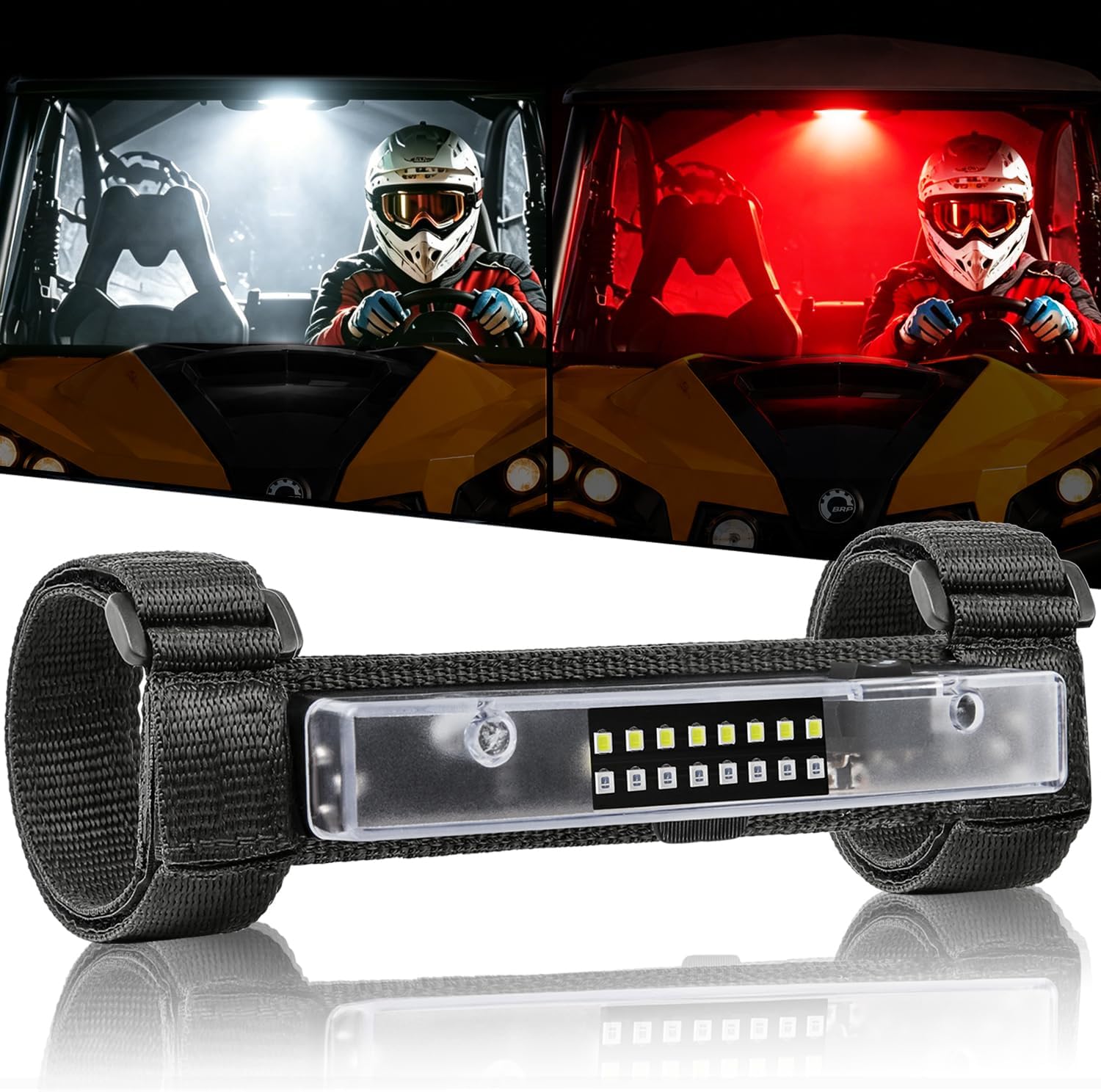 UTV Interior Dome Light with Switch, LTEODCHEW Universal Roll Bar Mount LED Light for UTV ATV Polaris RZR Can Am Kawasaki Yamaha Pioneer Talon Off Road - White/Green