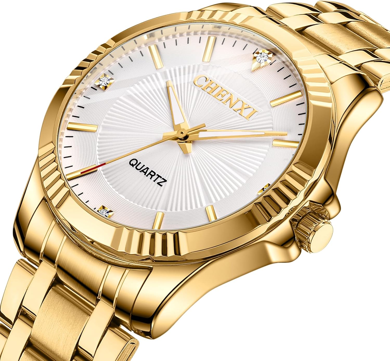 MASTOP Luxury Men Quartz Watches Military Stainless Steel Two-Tone Date Watches Waterproof Men's Wrist Watch (White)
