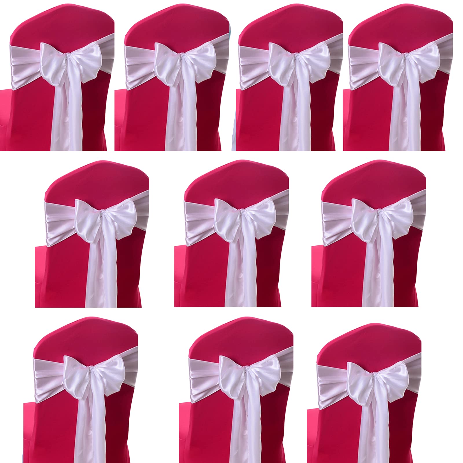 Chengzi White 10 Pcs Party Decoration Satin Chair Sashes, Satin Bow Tie Soft Chair Sash Bow Ribbon For Wedding, Banquet, Birthday, Event Decoration (White)